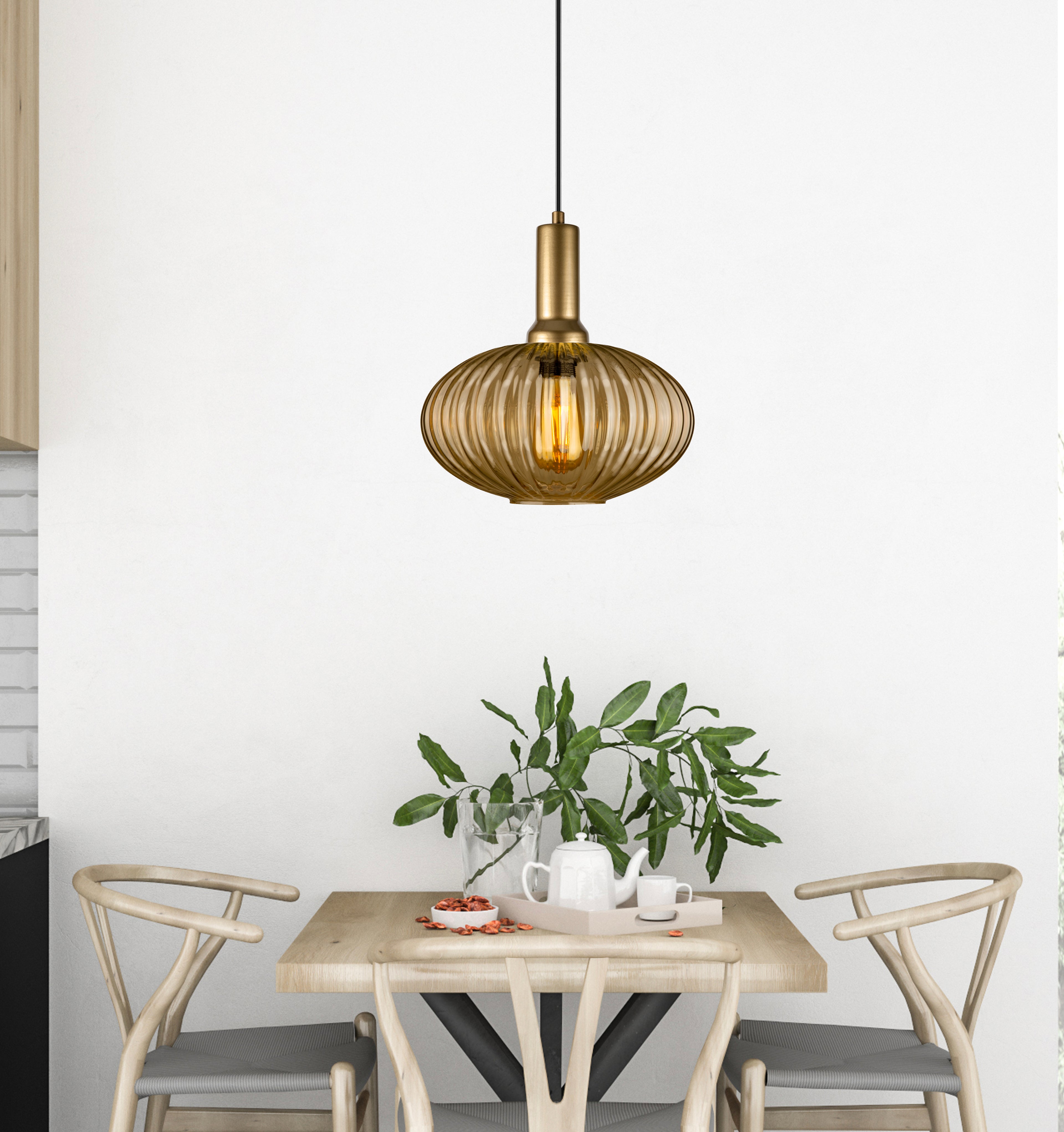 Amber Modern Glass Pendant Light, Custom Ribbed Glass Pendant Lighting, Multi Lighting for Stairwell Long Chandelier, Elegant Light Fixture