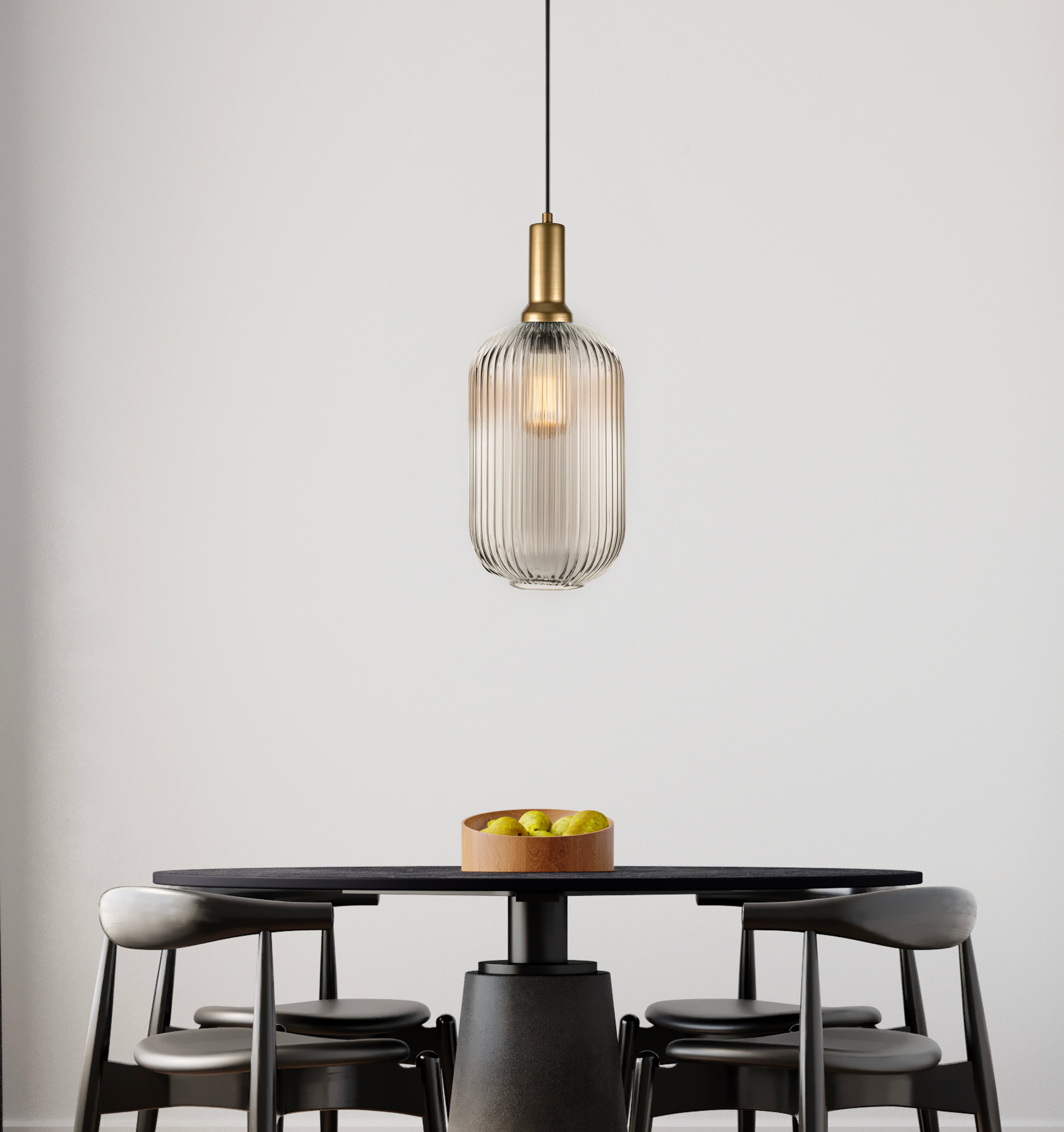 Amber Ribbed Glass Custom Made Modern Glass Pendant Light, Scandinavian Pendant Light for Kitchen Island, Large Hanging Glass Chandelier