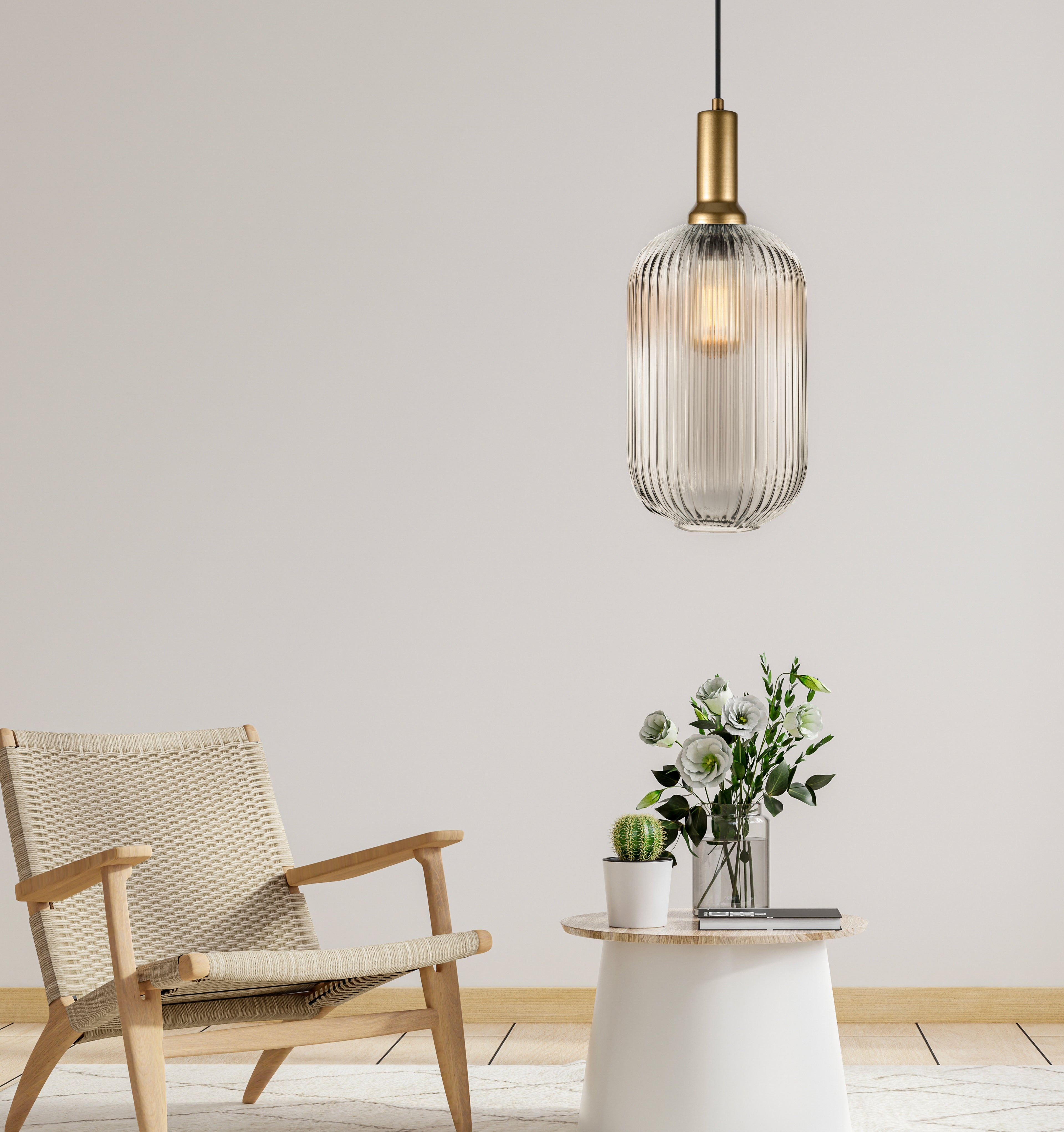 Amber Ribbed Glass Custom Made Modern Glass Pendant Light, Scandinavian Pendant Light for Kitchen Island, Large Hanging Glass Chandelier