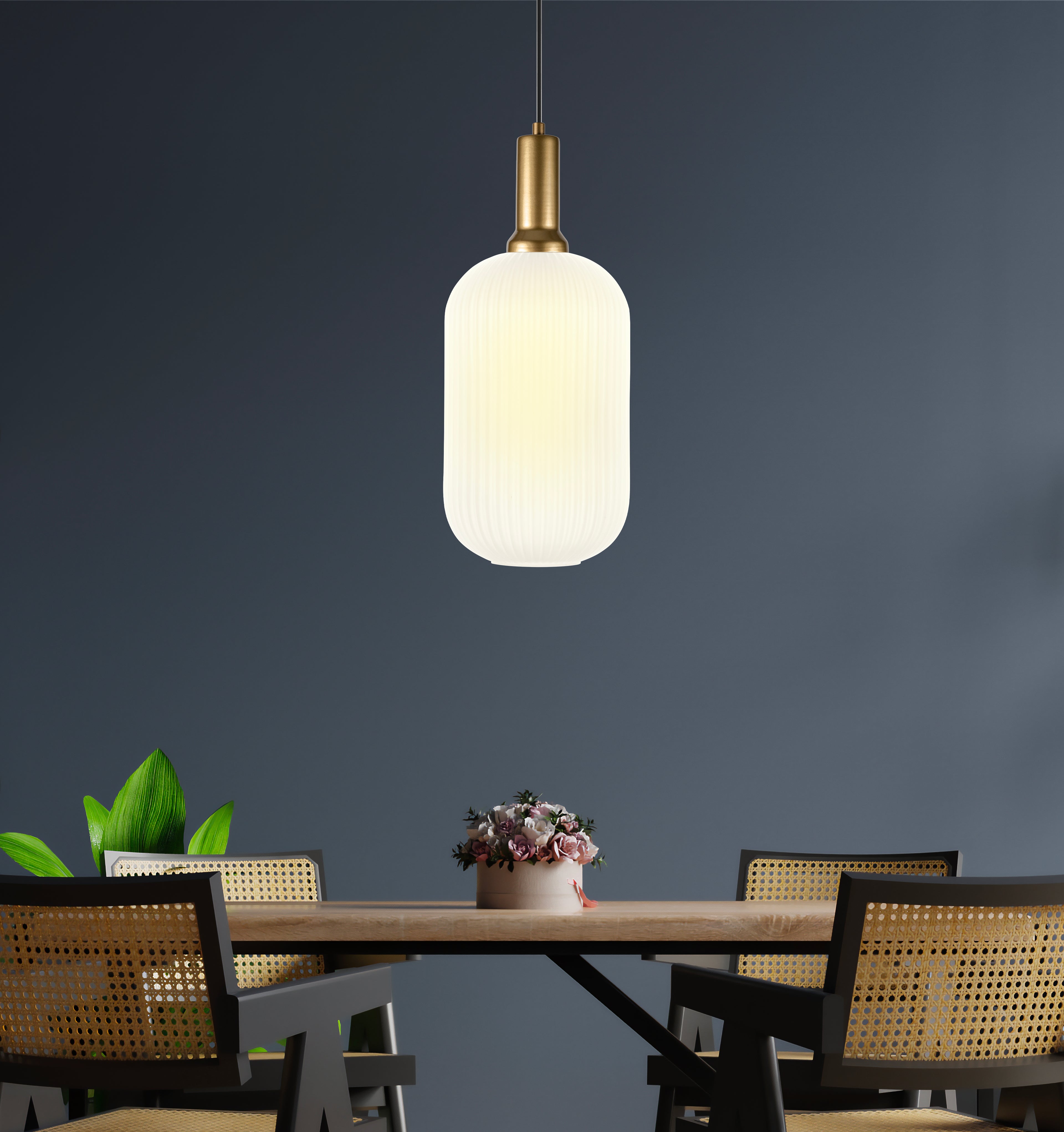 Amber Ribbed Glass Custom Made Modern Glass Pendant Light, Scandinavian Pendant Light for Kitchen Island, Large Hanging Glass Chandelier