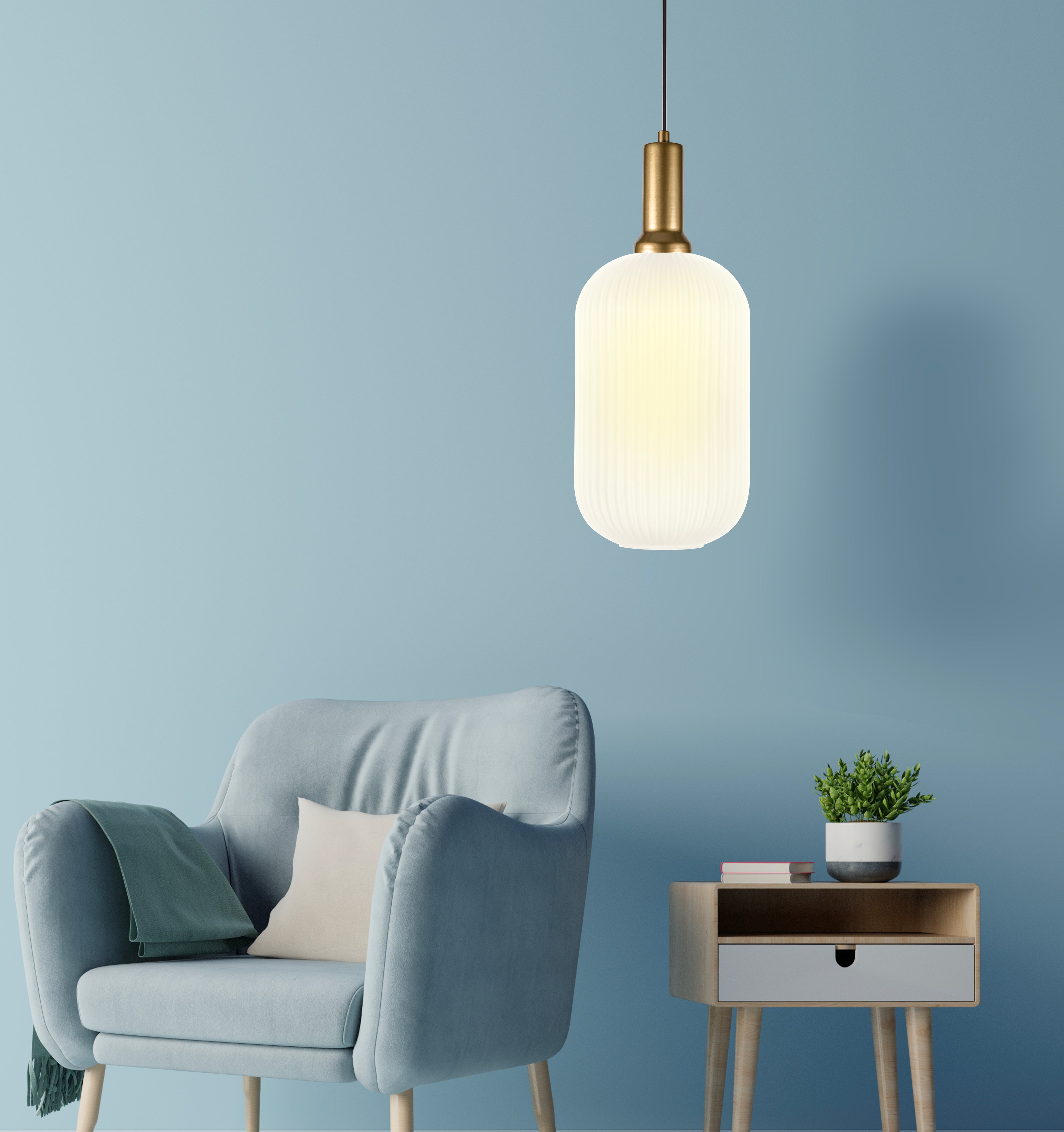 Amber Ribbed Glass Custom Made Modern Glass Pendant Light, Scandinavian Pendant Light for Kitchen Island, Large Hanging Glass Chandelier