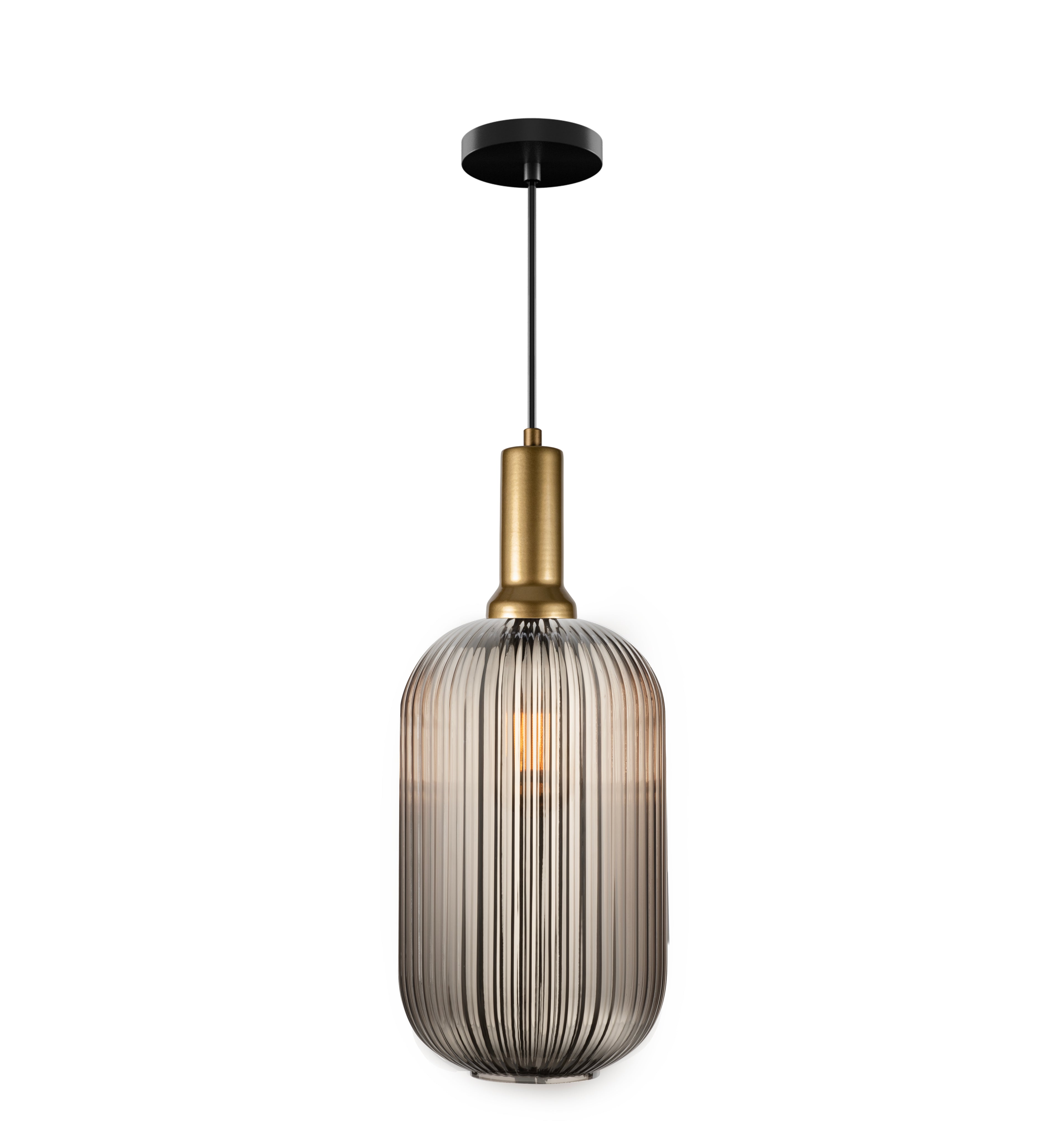 Amber Ribbed Glass Custom Made Modern Glass Pendant Light, Scandinavian Pendant Light for Kitchen Island, Large Hanging Glass Chandelier