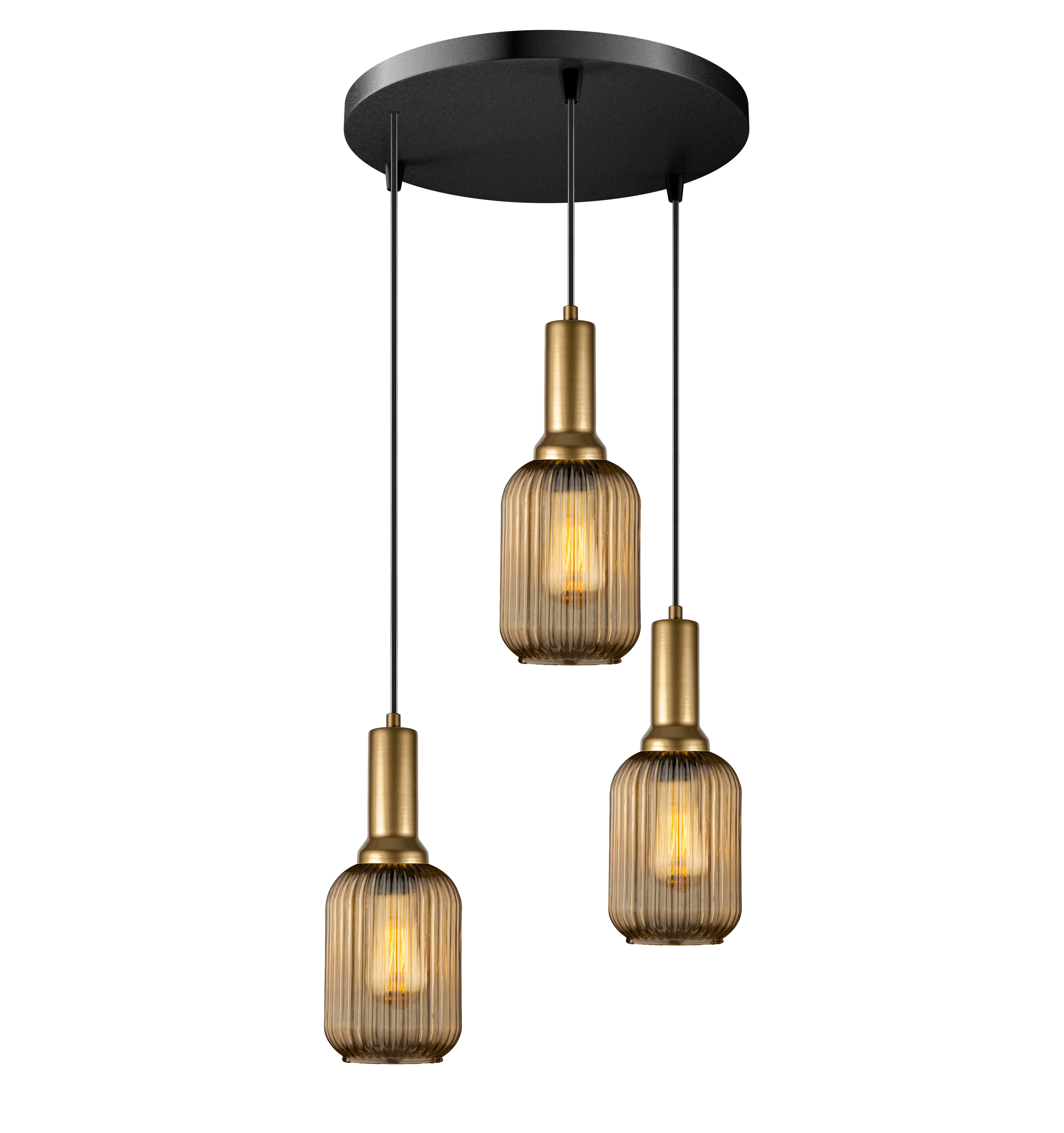 Amber Ribbed Glass Modern Pendant Lighting, Custom Glass Pendant Lighting, Elegant Multi Lighting for Stairwell Long Chandelier