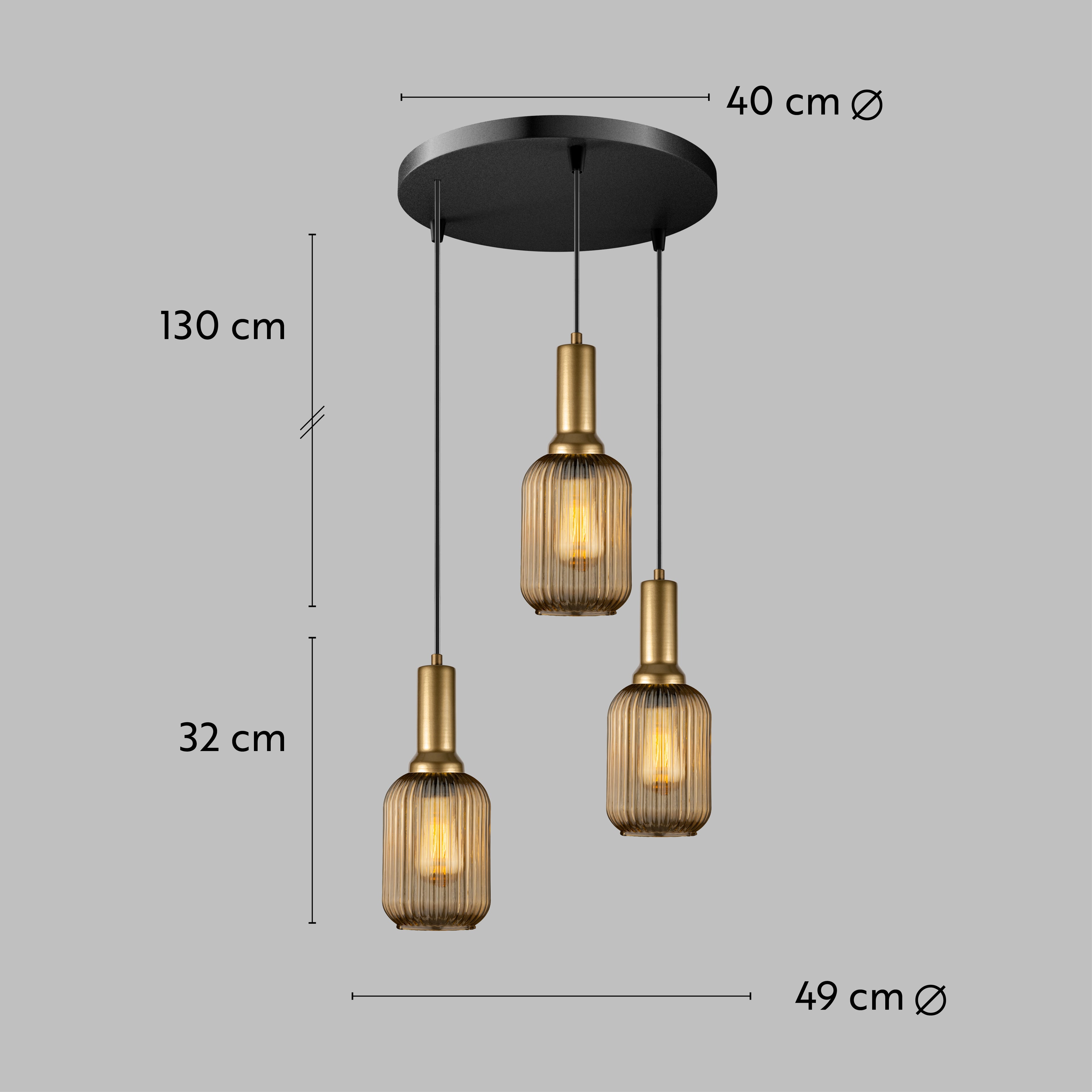 Amber Ribbed Glass Modern Pendant Lighting, Custom Glass Pendant Lighting, Elegant Multi Lighting for Stairwell Long Chandelier