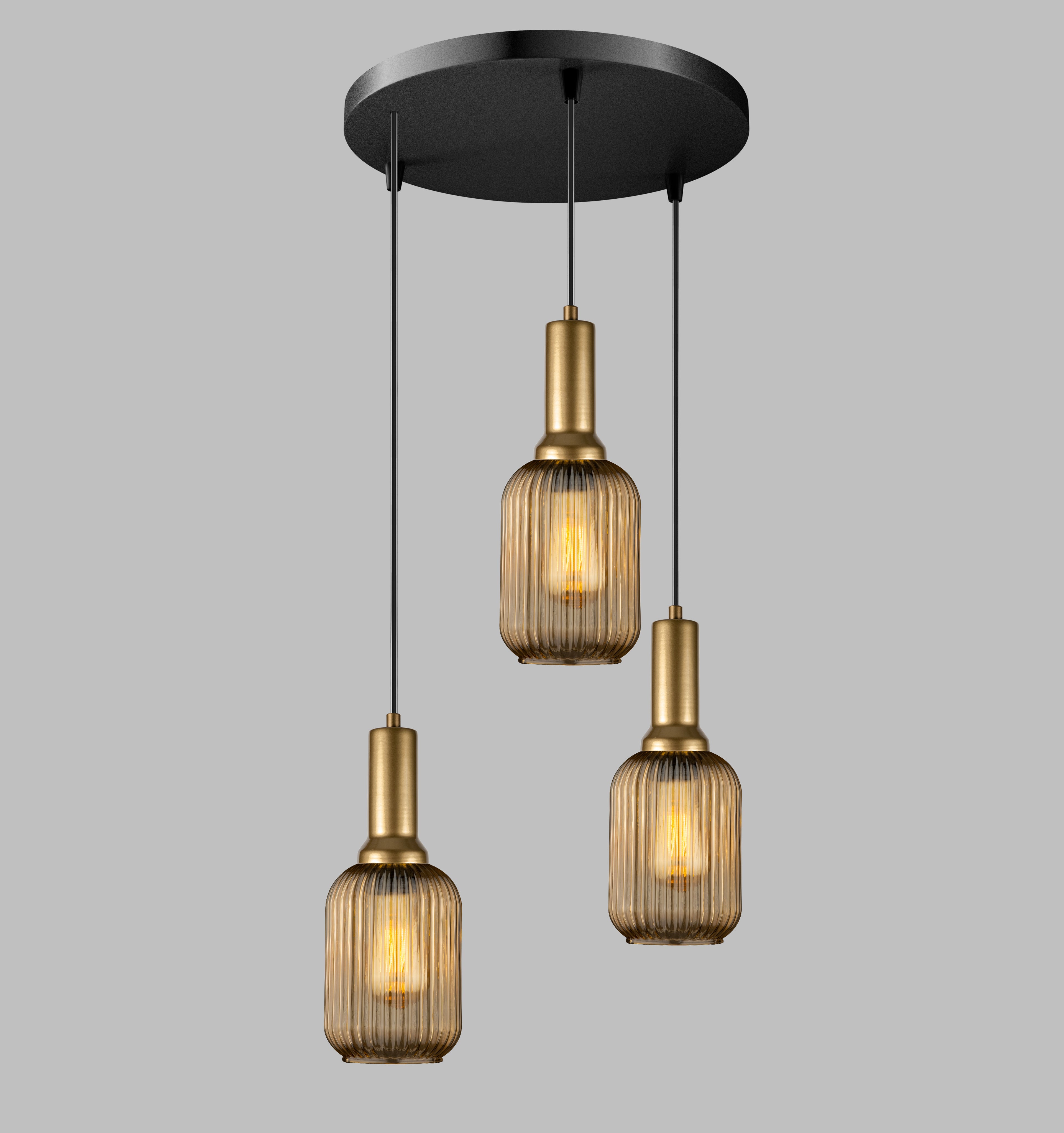 Amber Ribbed Glass Modern Pendant Lighting, Custom Glass Pendant Lighting, Elegant Multi Lighting for Stairwell Long Chandelier