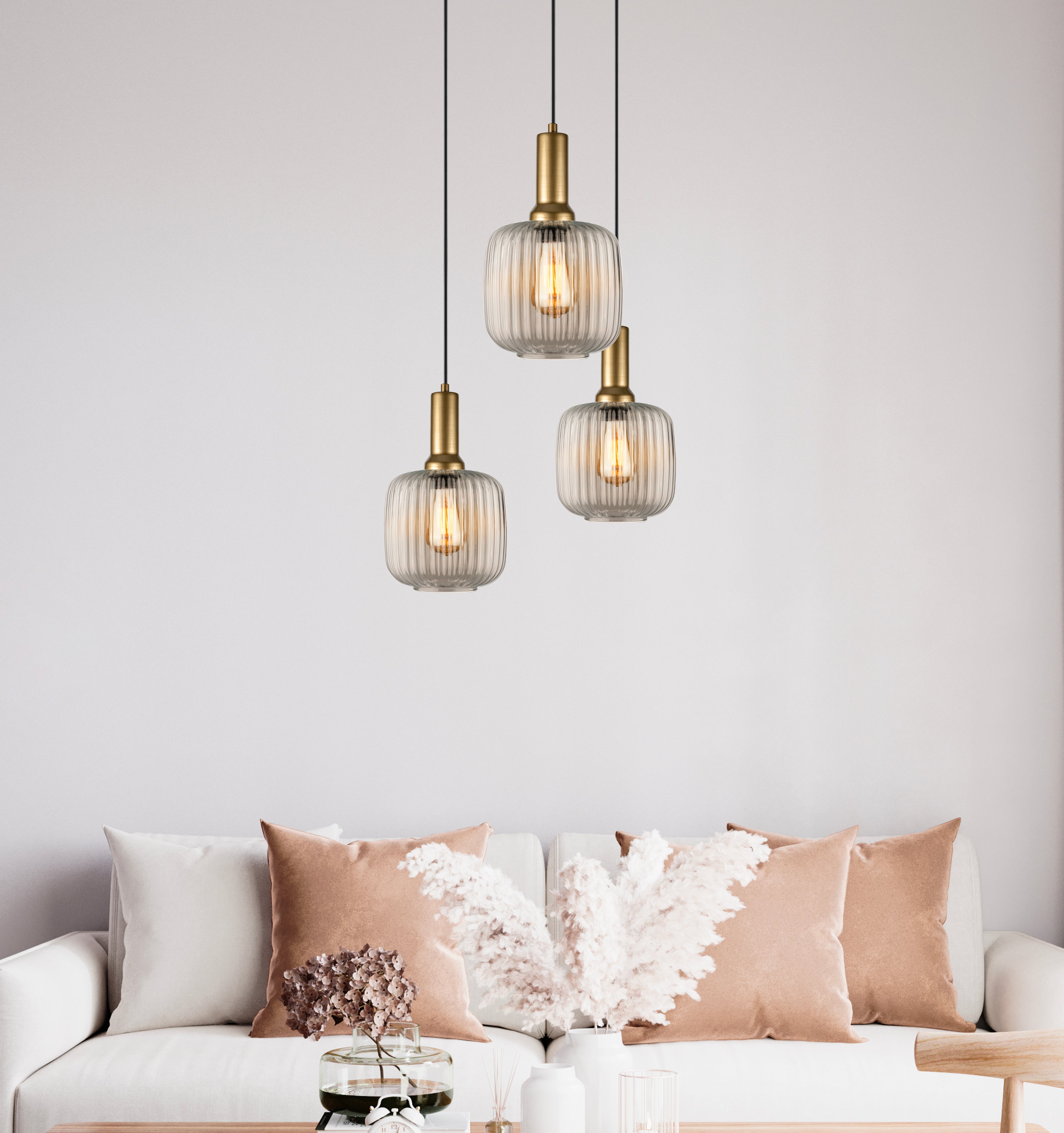 Amber Ribbed Glass Modern Pendant lighting, Custom Ribbed Glass Pendant Lighting, Multi Lighting for Stairwell Long Chandelier