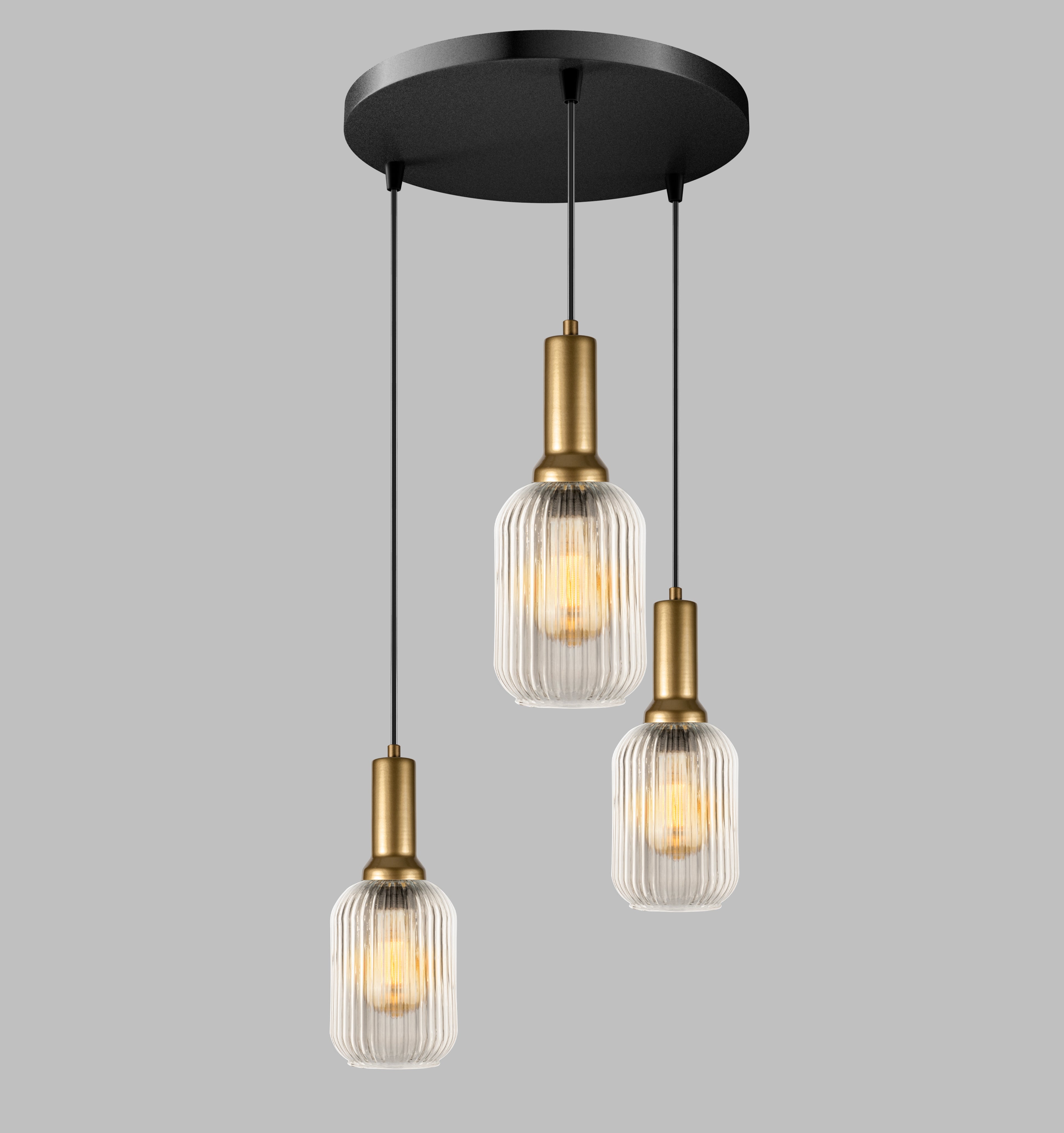 Amber Ribbed Glass Modern Pendant Lighting, Custom Glass Pendant Lighting, Elegant Multi Lighting for Stairwell Long Chandelier