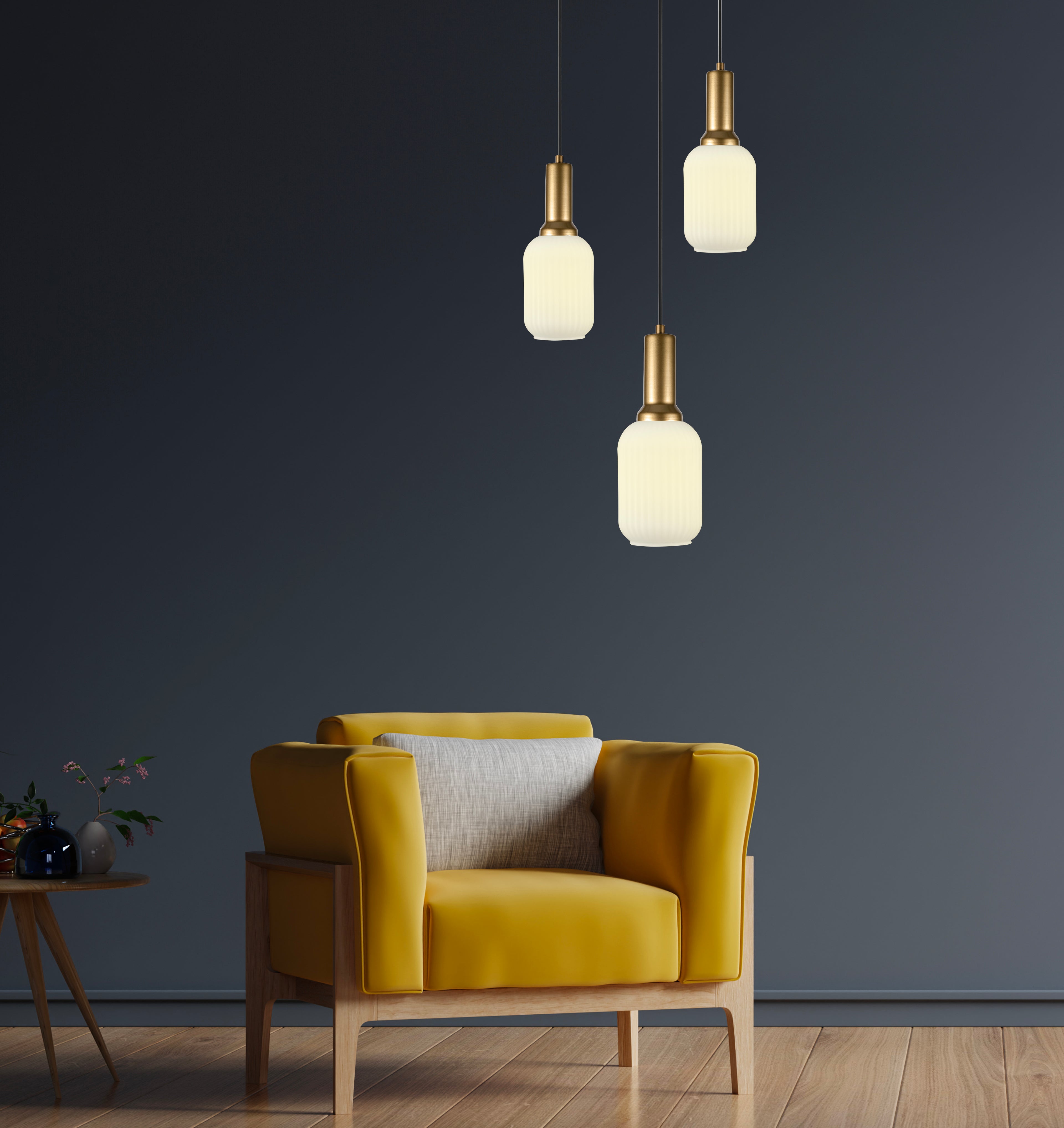 Amber Ribbed Glass Modern Pendant Lighting, Custom Glass Pendant Lighting, Elegant Multi Lighting for Stairwell Long Chandelier