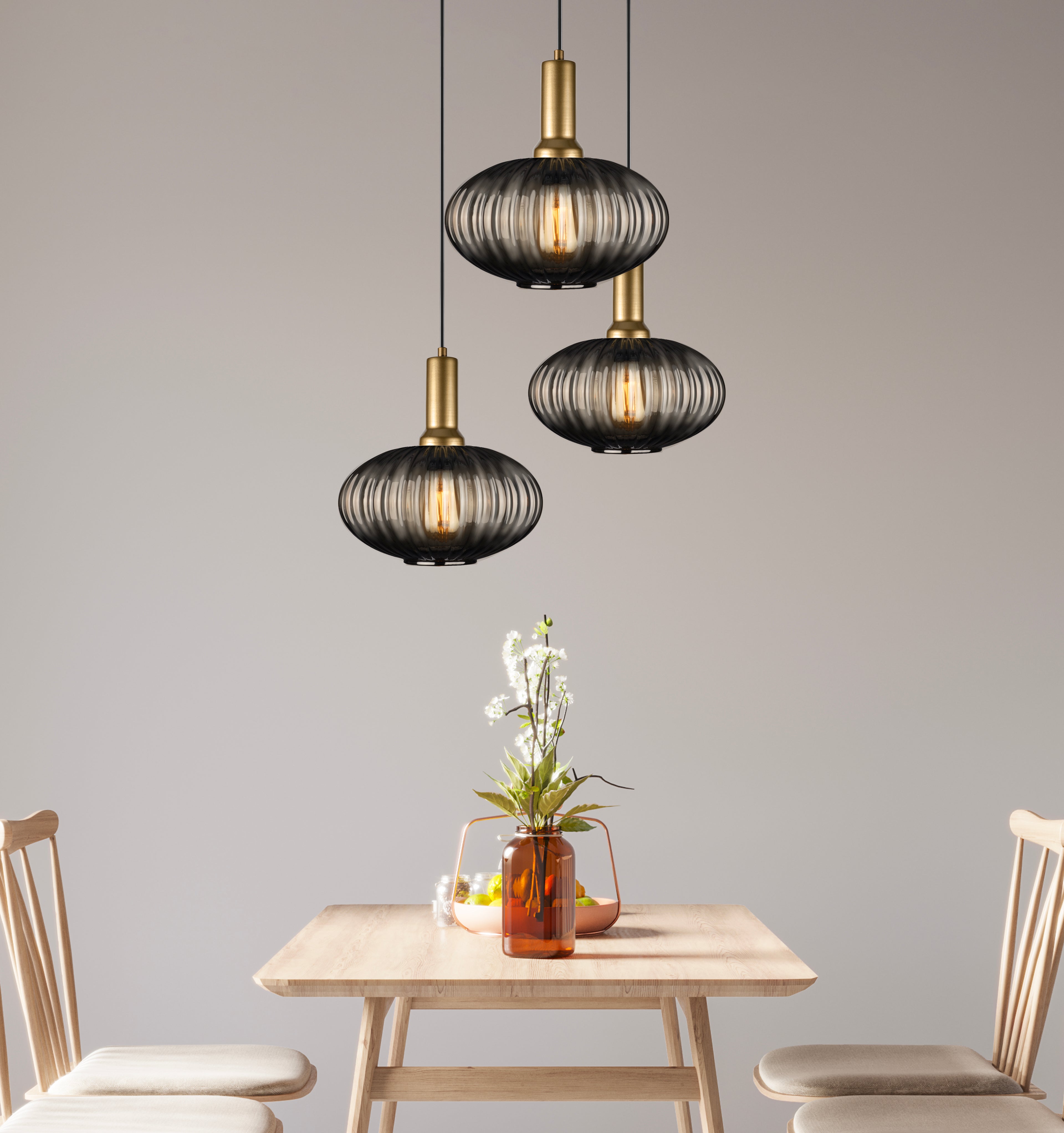 Amber Modern Glass Pendant Light, Custom Ribbed Glass Pendant Lighting, Multi Lighting for Stairwell Long Chandelier, Elegant Light Fixture