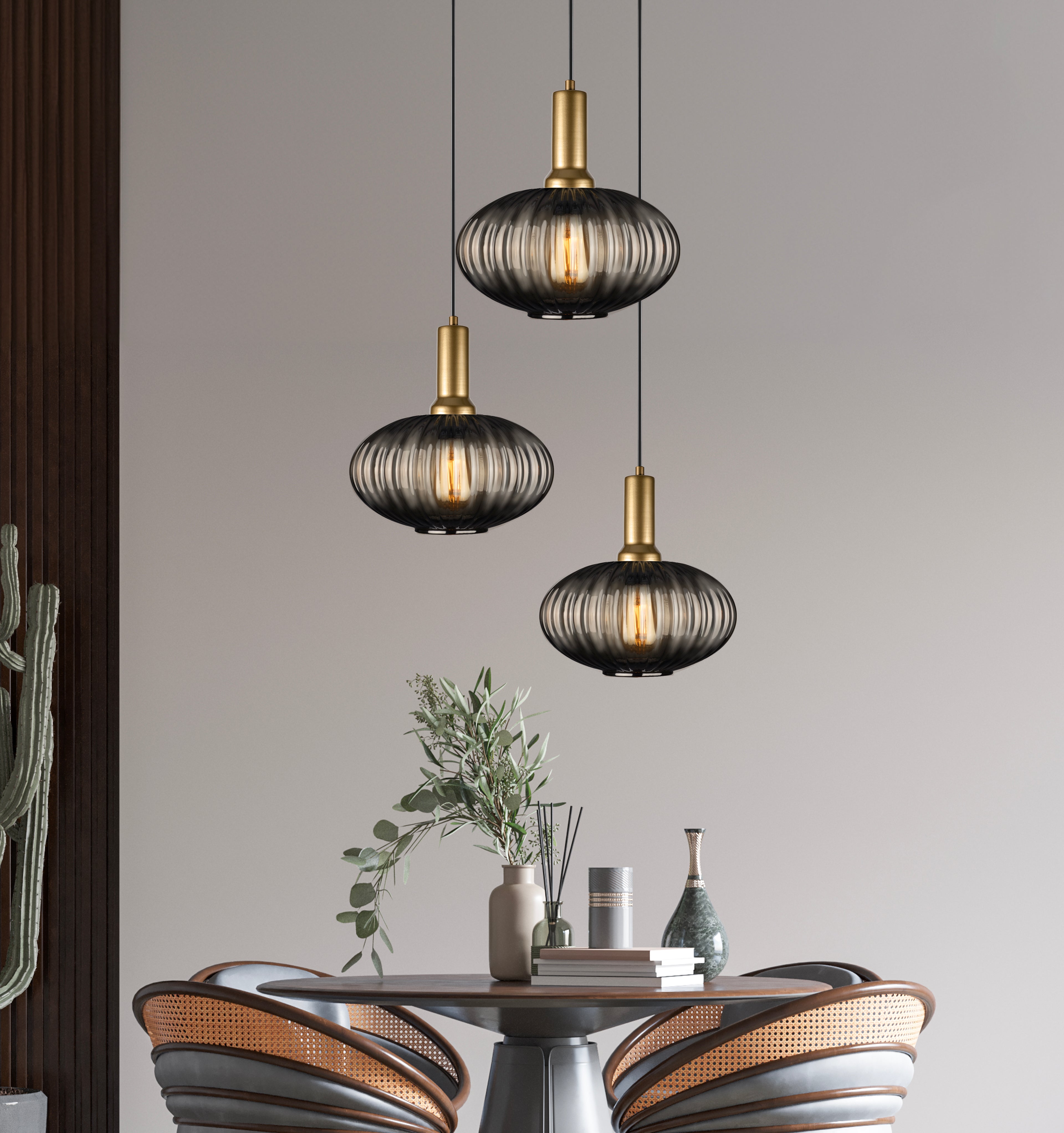 Amber Modern Glass Pendant Light, Custom Ribbed Glass Pendant Lighting, Multi Lighting for Stairwell Long Chandelier, Elegant Light Fixture