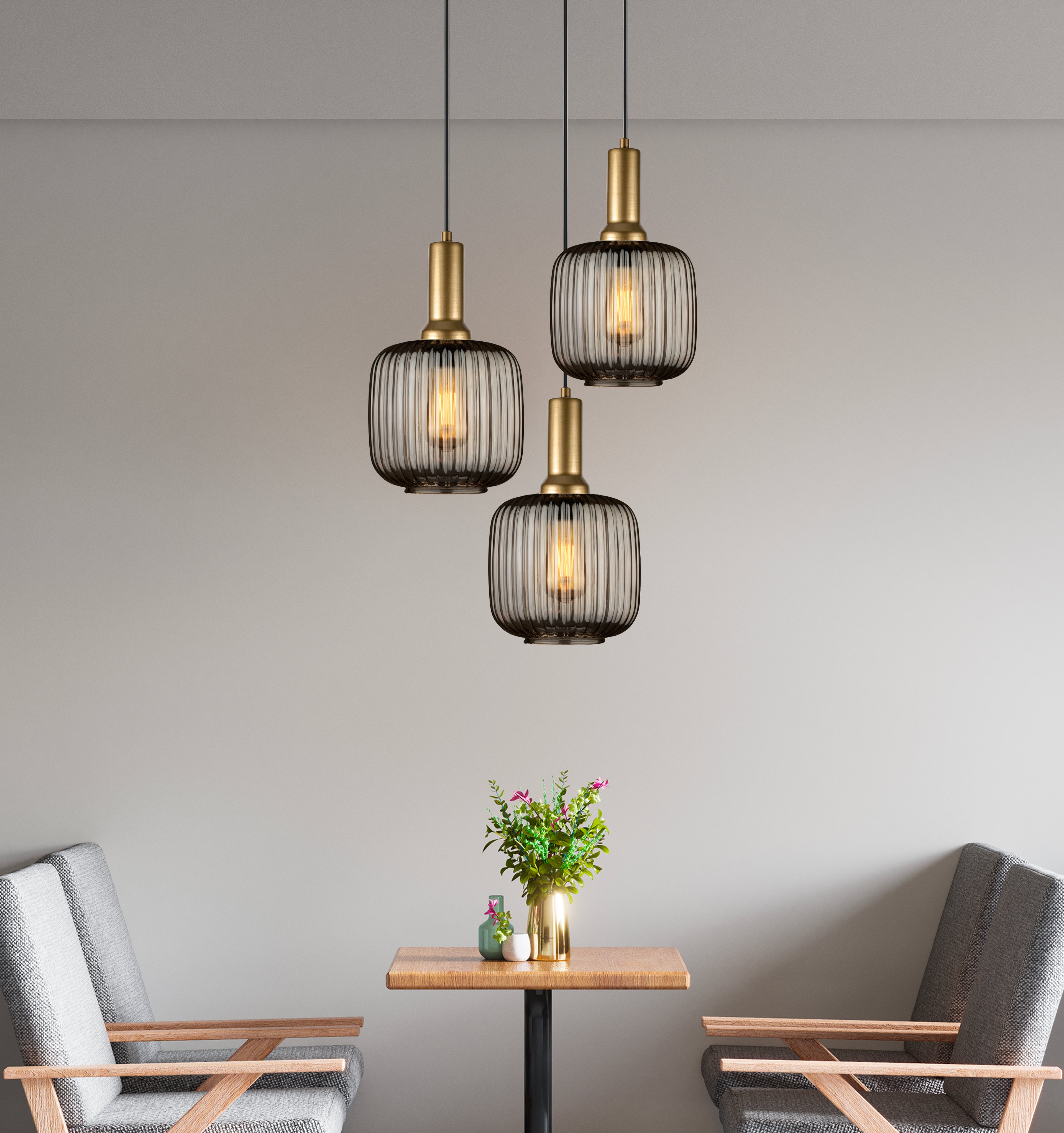 Amber Ribbed Glass Modern Pendant lighting, Custom Ribbed Glass Pendant Lighting, Multi Lighting for Stairwell Long Chandelier