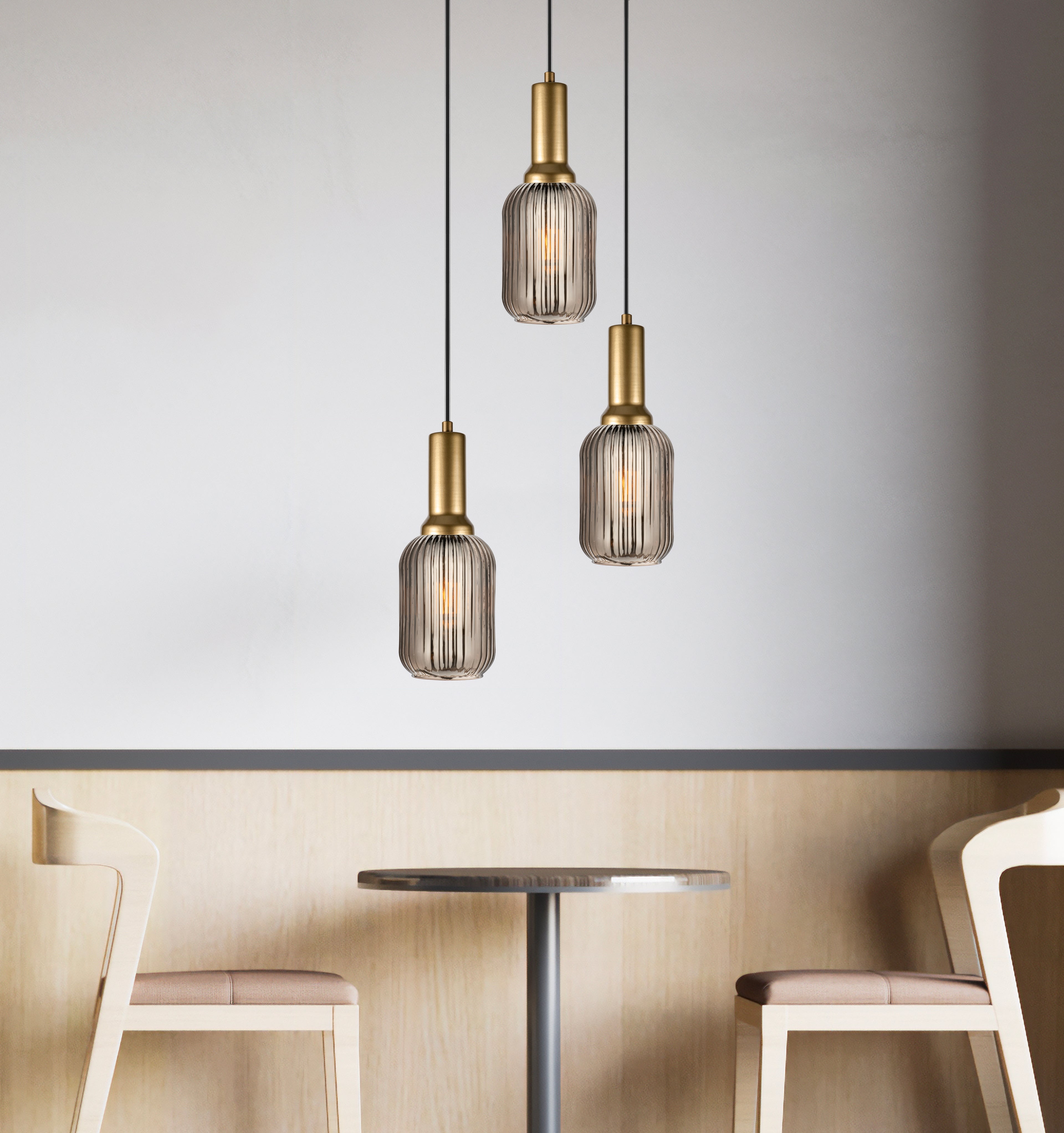 Amber Ribbed Glass Modern Pendant Lighting, Custom Glass Pendant Lighting, Elegant Multi Lighting for Stairwell Long Chandelier