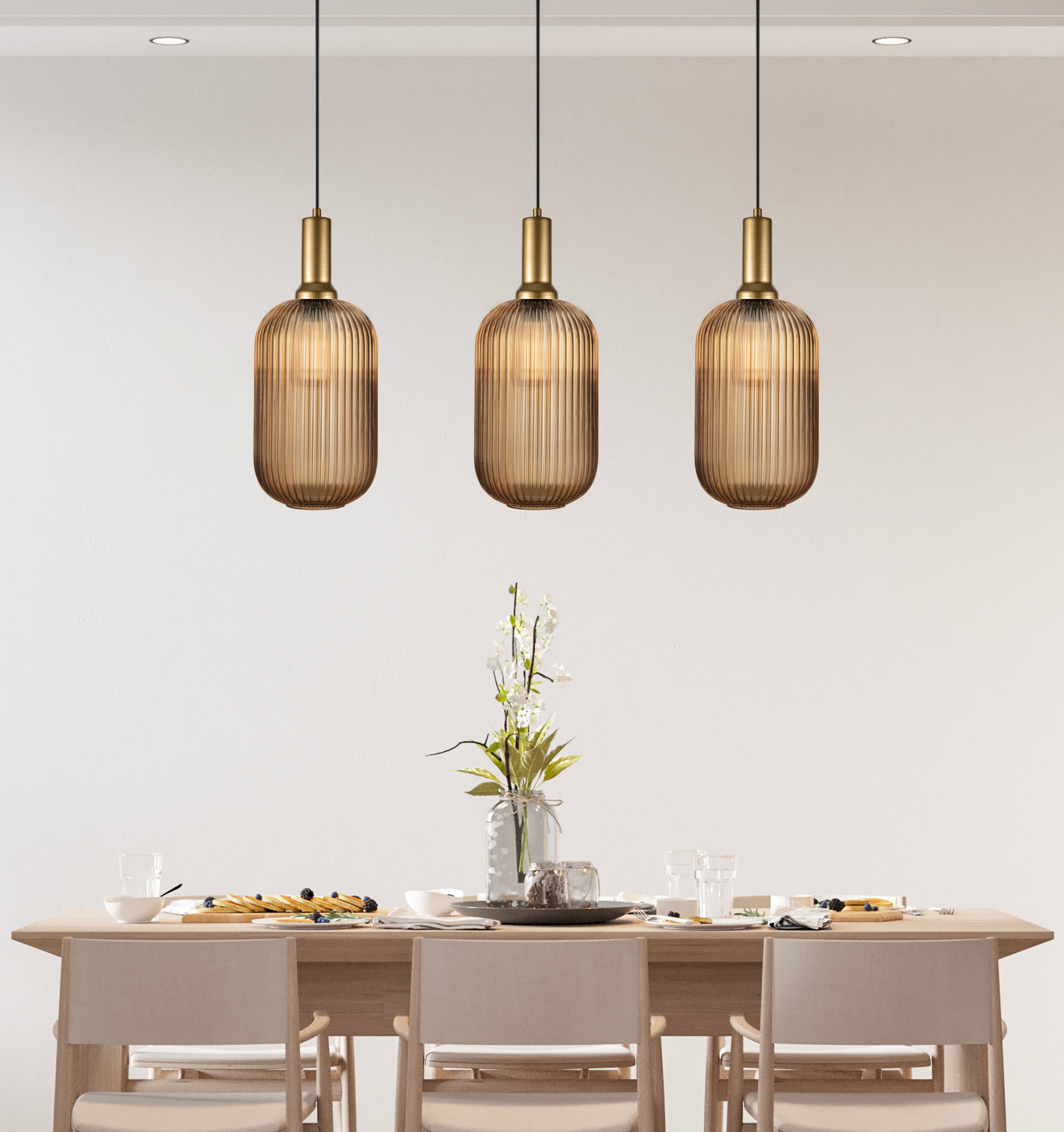 Custom Linear Pendant Lighting with Smoke Glass, Adjustable Cable Lengths and Canopy Sizes for Interior Design Projects