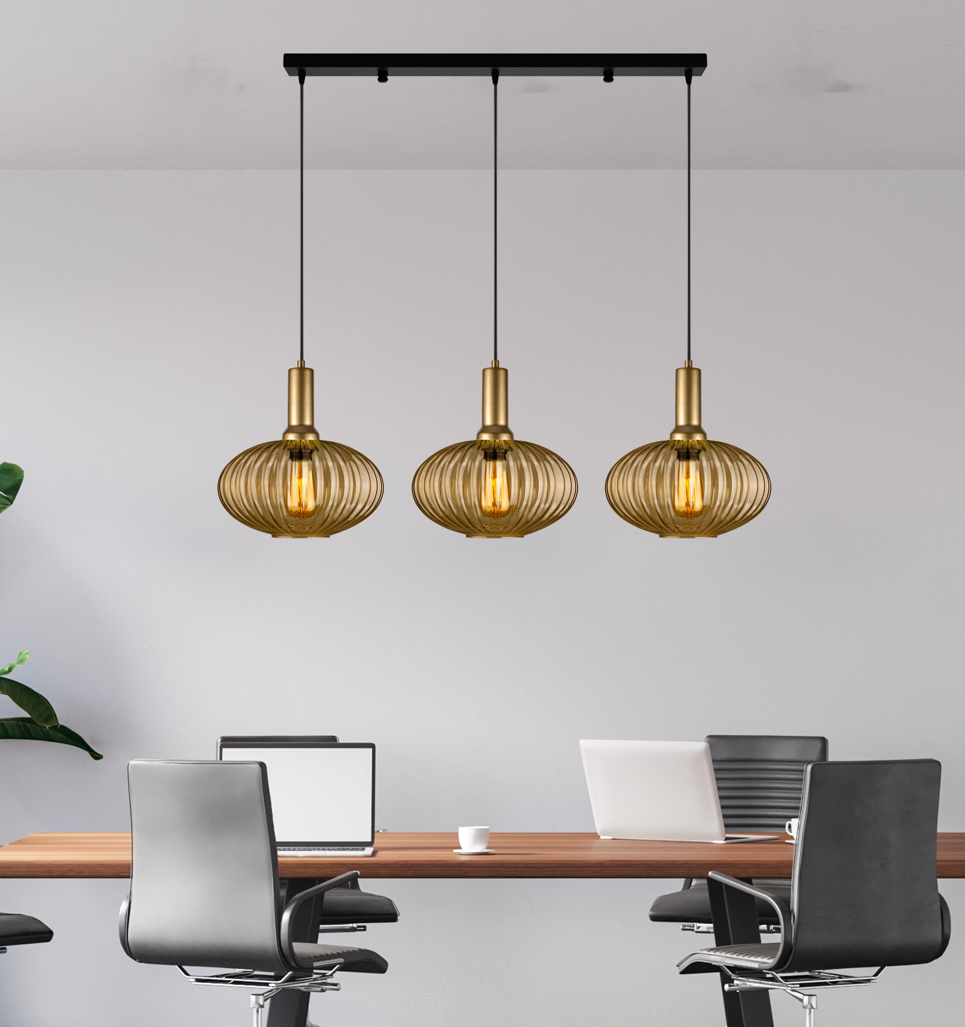 Amber Modern Glass Pendant Light, Custom Ribbed Glass Pendant Lighting, Multi Lighting for Stairwell Long Chandelier, Elegant Light Fixture