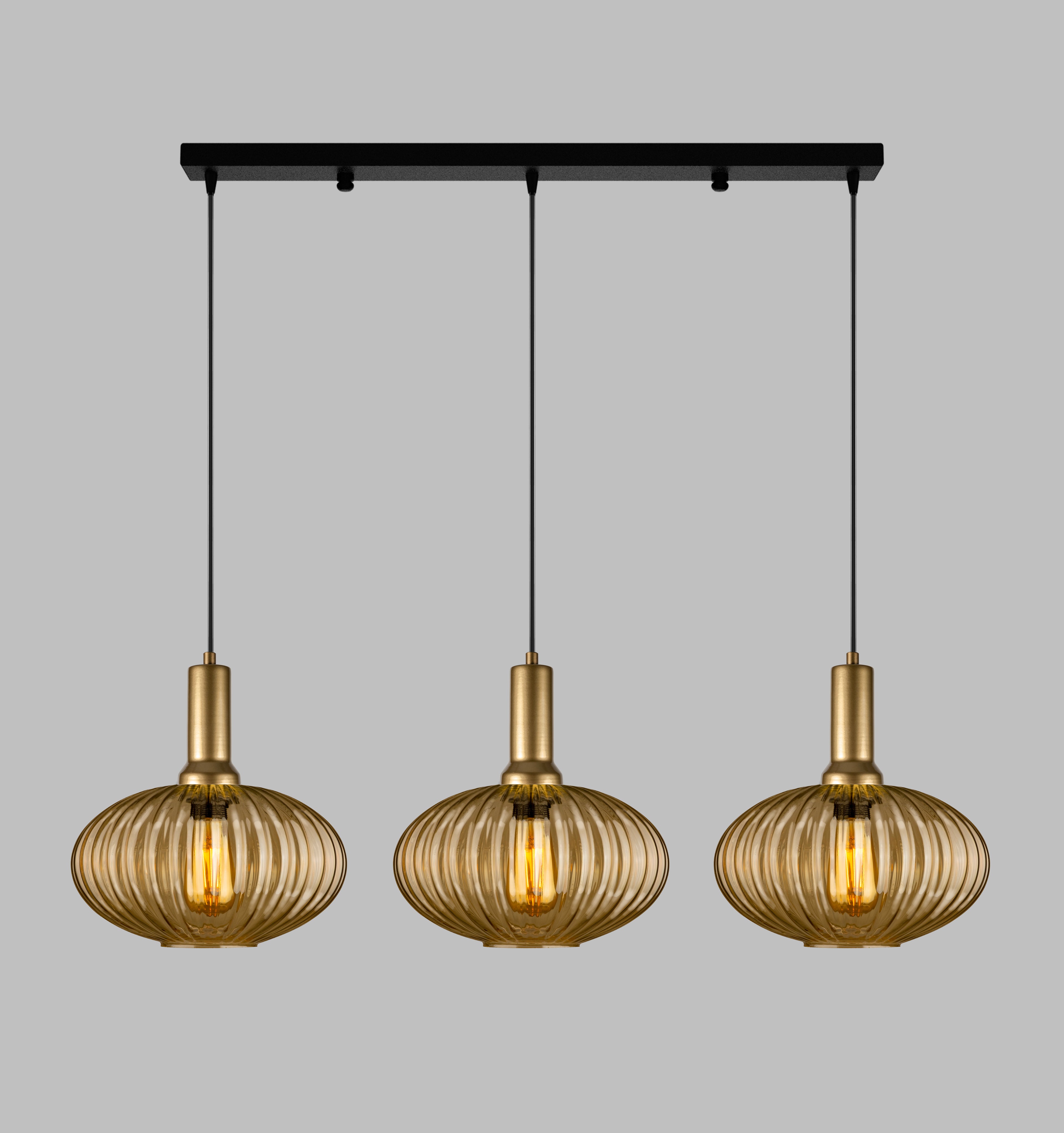 Amber Modern Glass Pendant Light, Custom Ribbed Glass Pendant Lighting, Multi Lighting for Stairwell Long Chandelier, Elegant Light Fixture