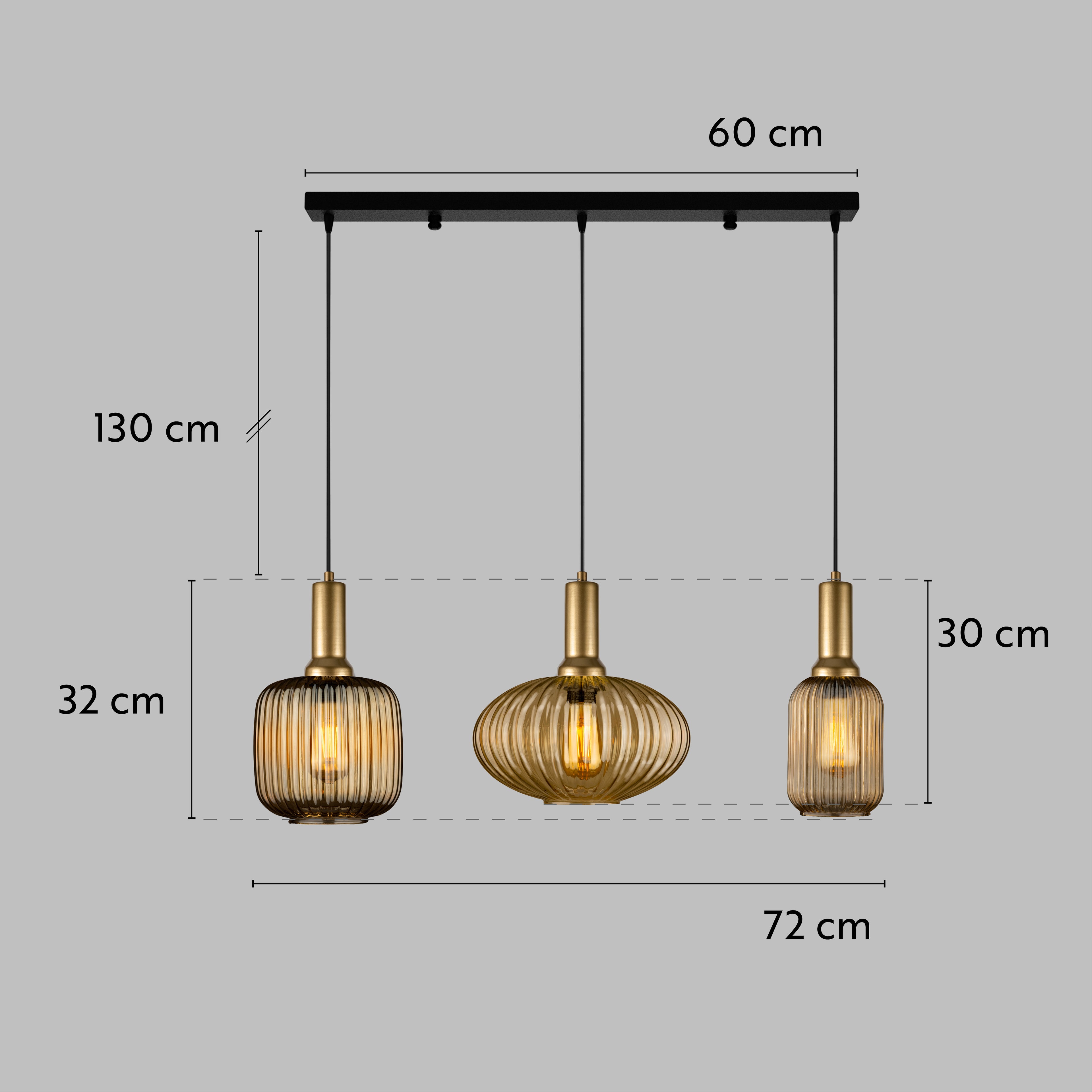Linear Canopy Chandelier Mid Century Modern Smoky Gray Ribbed Glass 3 Different Shape, Amber-Clear-Milk Options, Symmetrical Vertical Groves, Custom Details Fixture (Kopya)