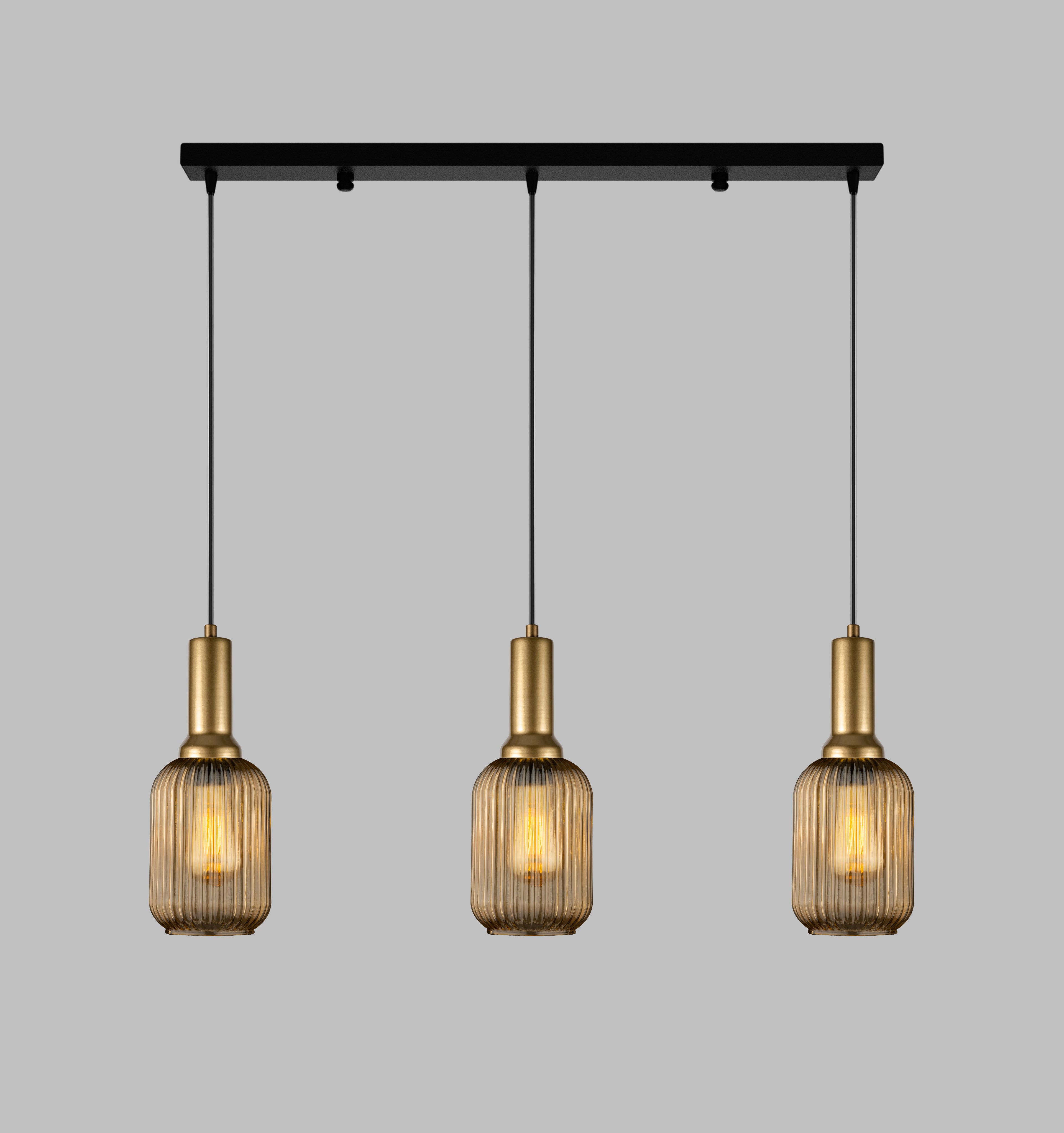 Amber Ribbed Modern Glass Pendant Lighting, Custom Ribbed Glass Pendant Lighting, Elegant Multi Lighting for Stairwell Long Chandelier