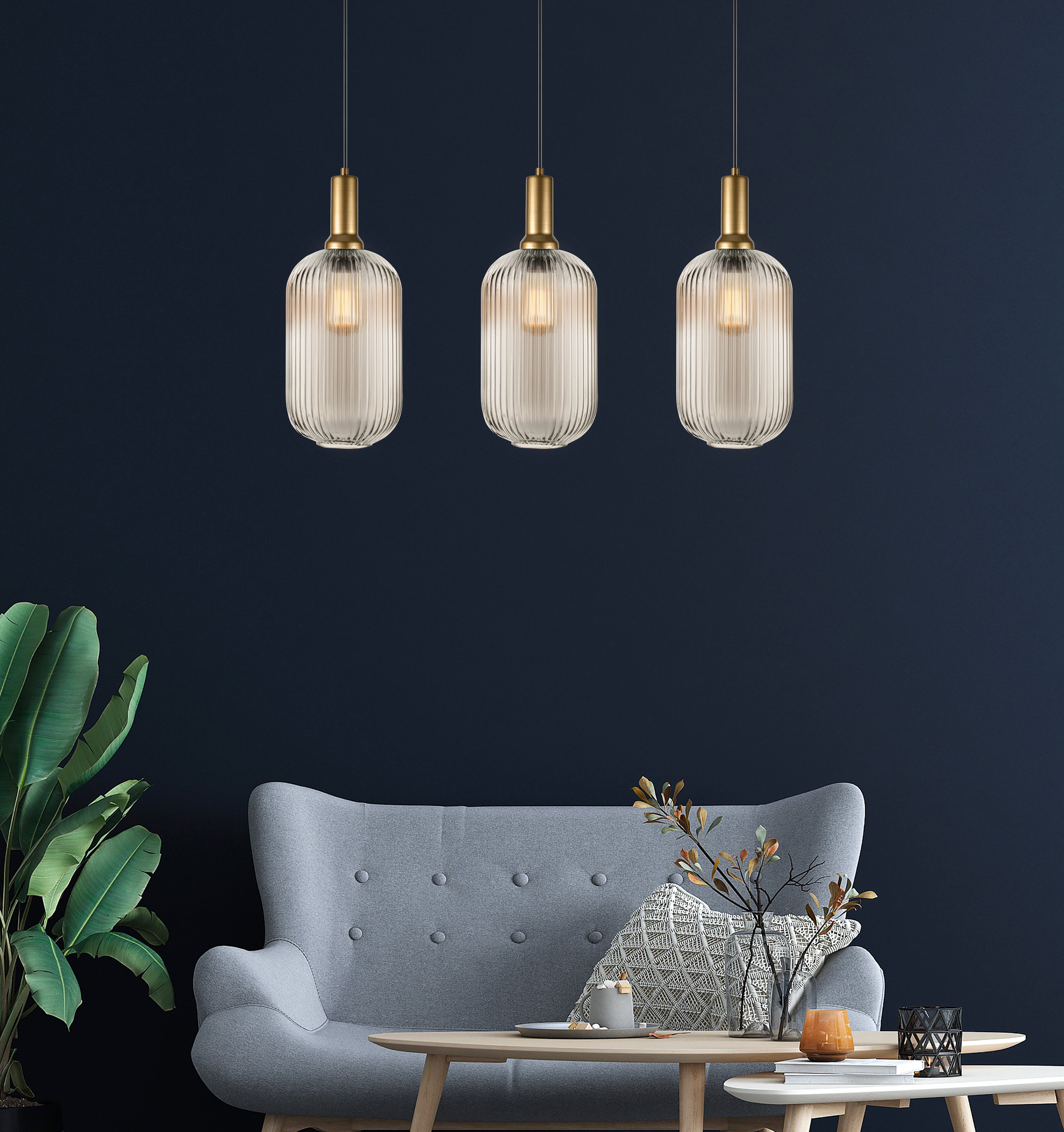 Custom Linear Pendant Lighting with Smoke Glass, Adjustable Cable Lengths and Canopy Sizes for Interior Design Projects