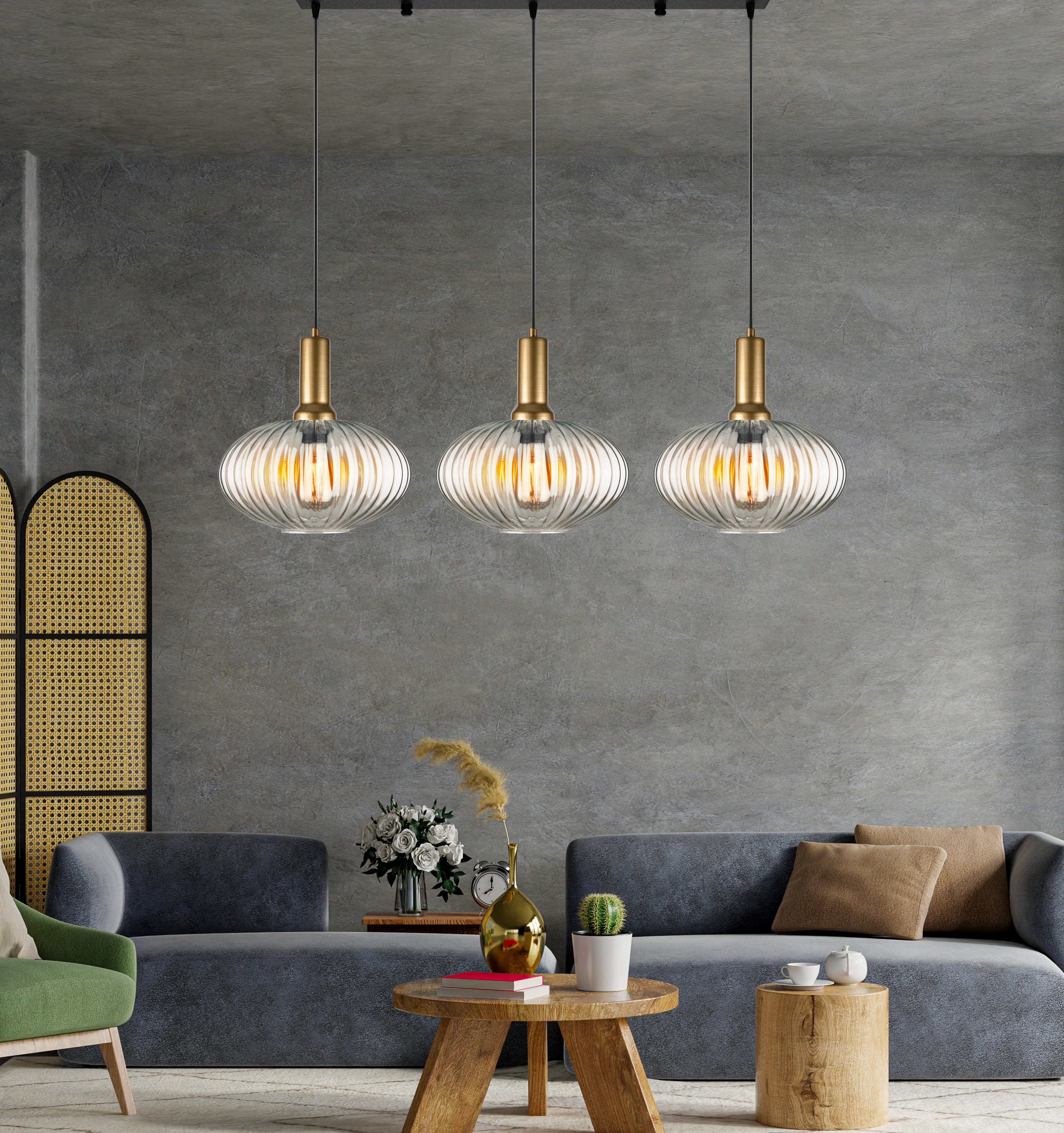 Amber Modern Glass Pendant Light, Custom Ribbed Glass Pendant Lighting, Multi Lighting for Stairwell Long Chandelier, Elegant Light Fixture