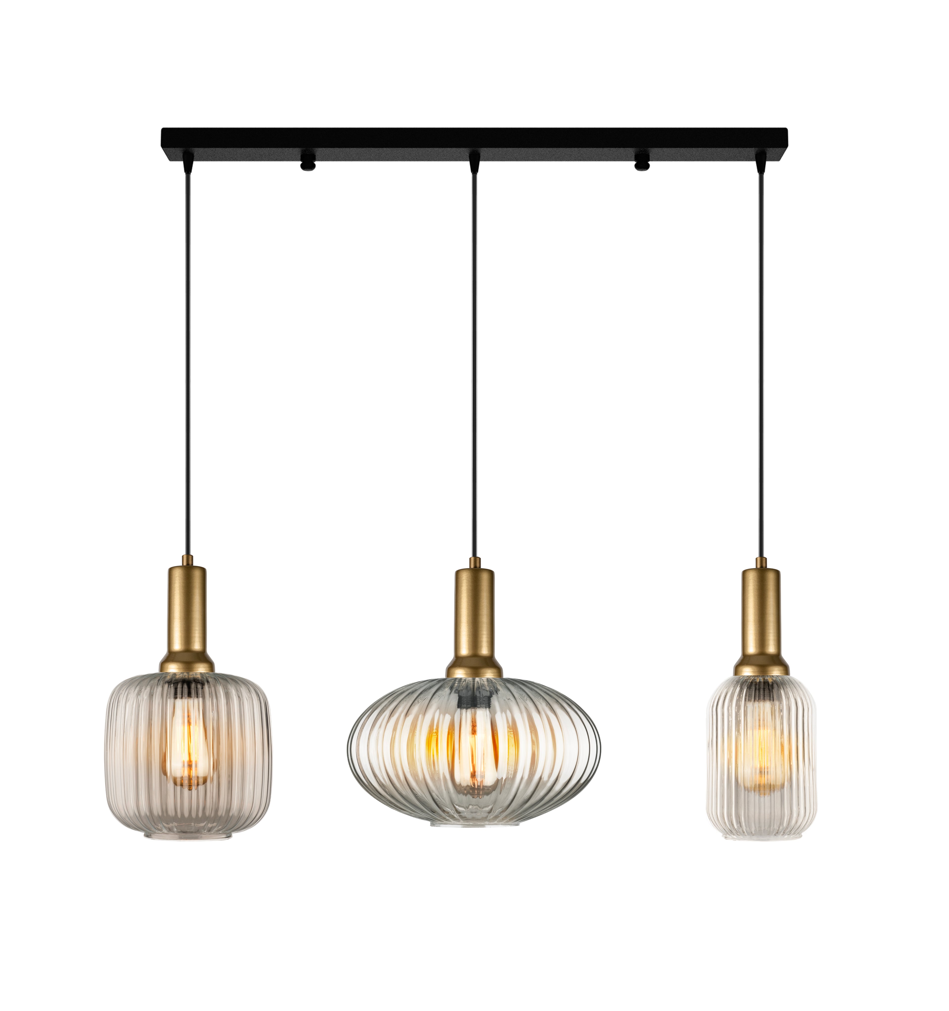 Linear Canopy Chandelier Mid Century Modern Smoky Gray Ribbed Glass 3 Different Shape, Amber-Clear-Milk Options, Symmetrical Vertical Groves, Custom Details Fixture (Kopya)