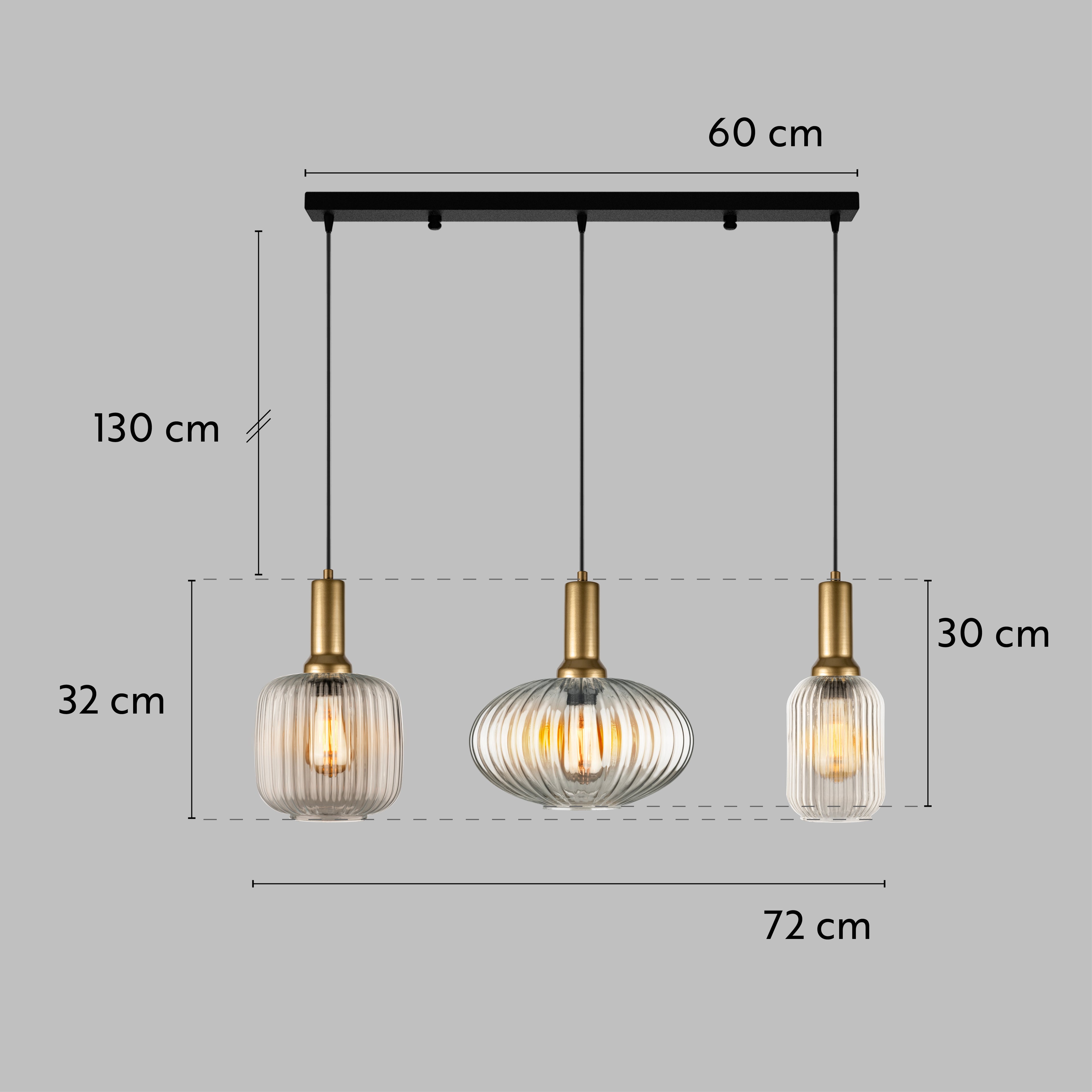 Linear Canopy Chandelier Mid Century Modern Smoky Gray Ribbed Glass 3 Different Shape, Amber-Clear-Milk Options, Symmetrical Vertical Groves, Custom Details Fixture (Kopya)