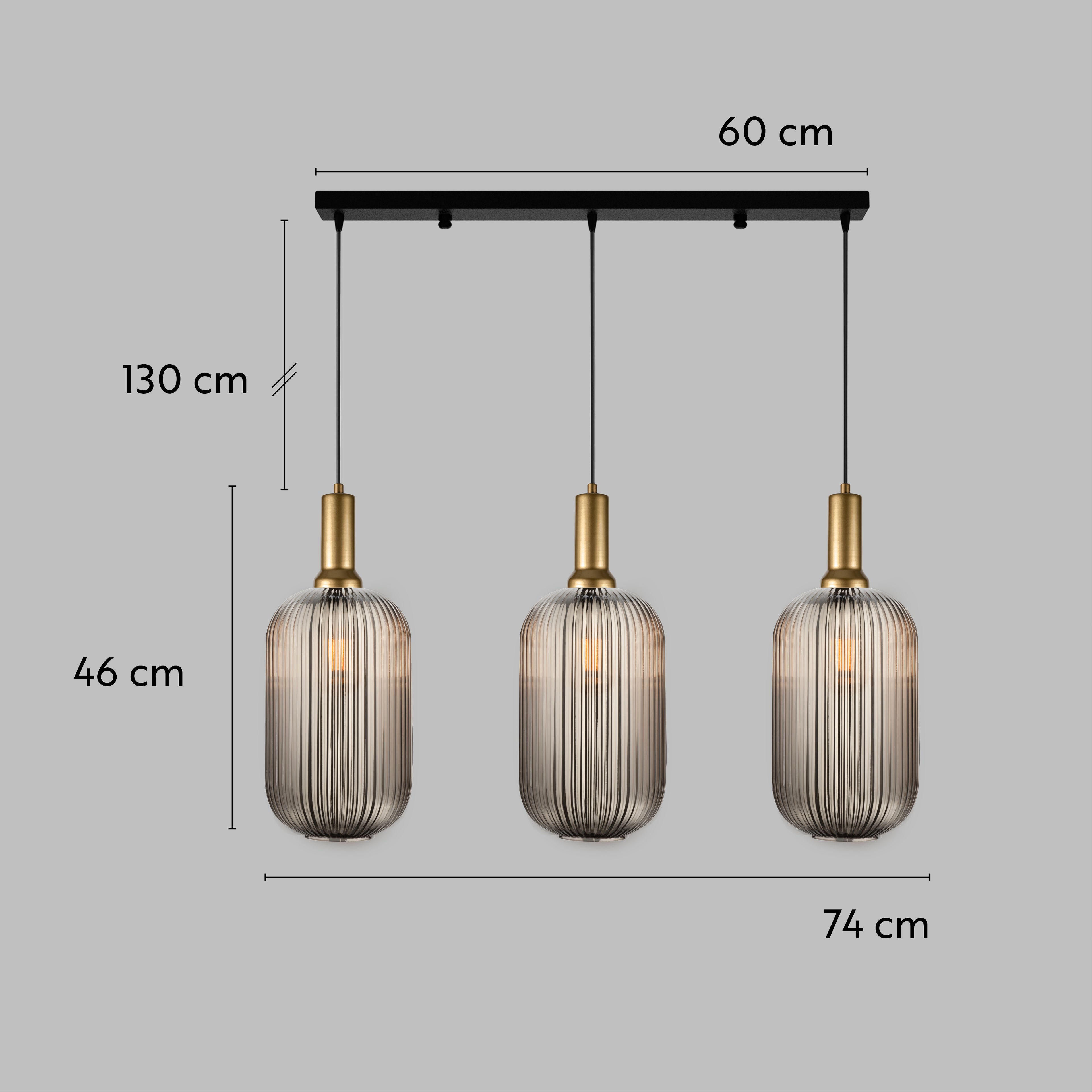 Custom Linear Pendant Lighting with Smoke Glass, Adjustable Cable Lengths and Canopy Sizes for Interior Design Projects