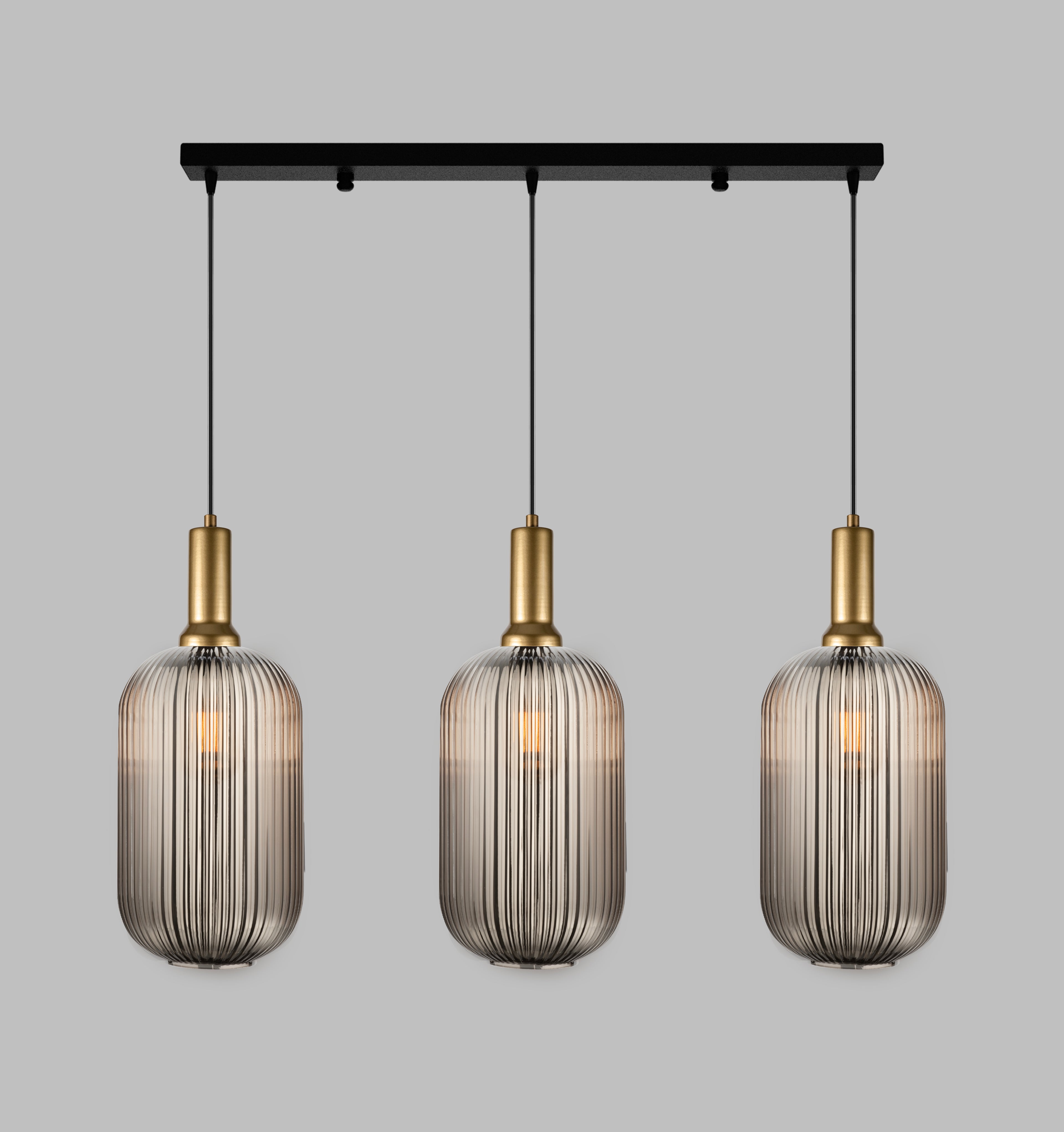 Custom Linear Pendant Lighting with Smoke Glass, Adjustable Cable Lengths and Canopy Sizes for Interior Design Projects