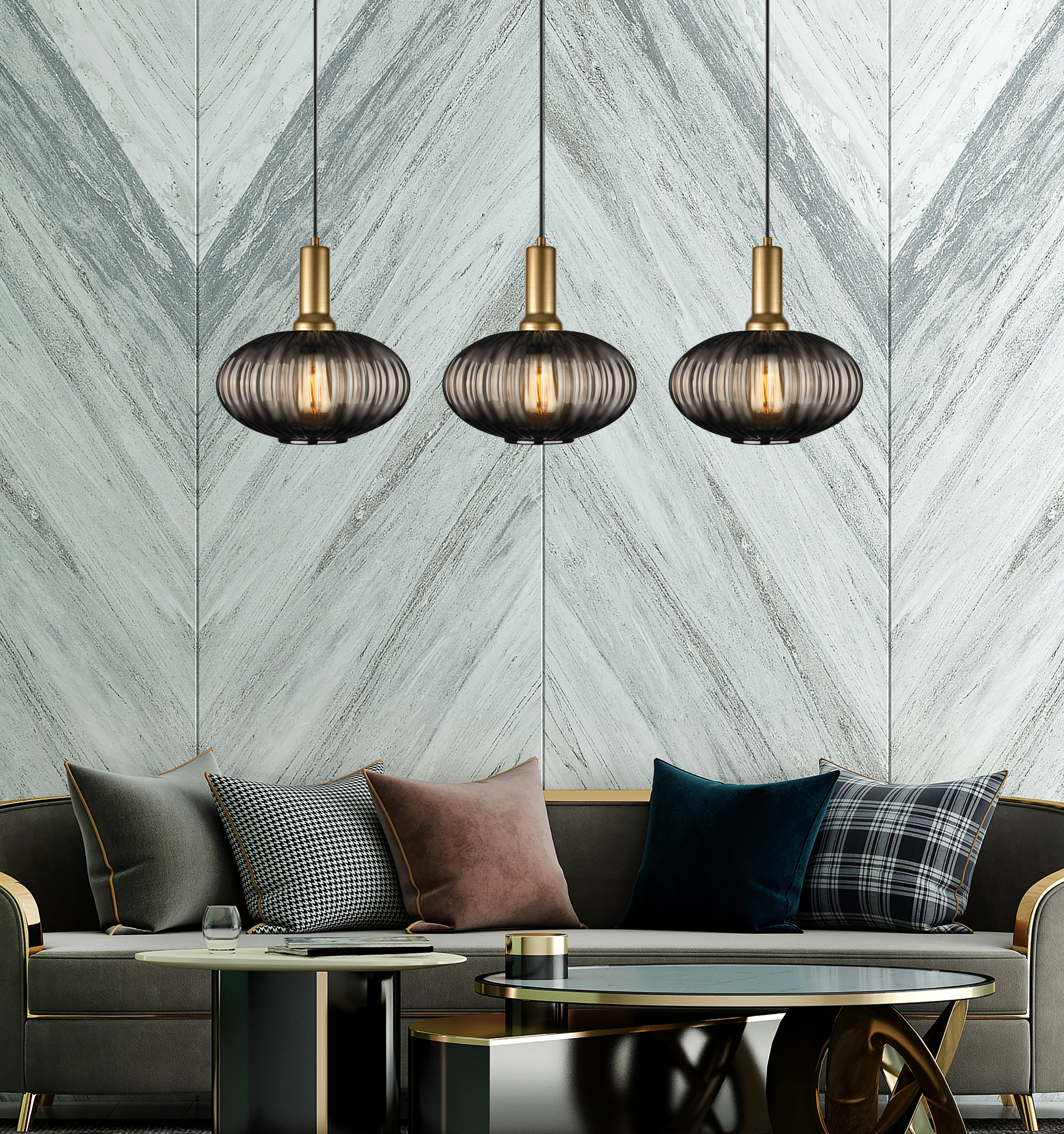 Amber Modern Glass Pendant Light, Custom Ribbed Glass Pendant Lighting, Multi Lighting for Stairwell Long Chandelier, Elegant Light Fixture