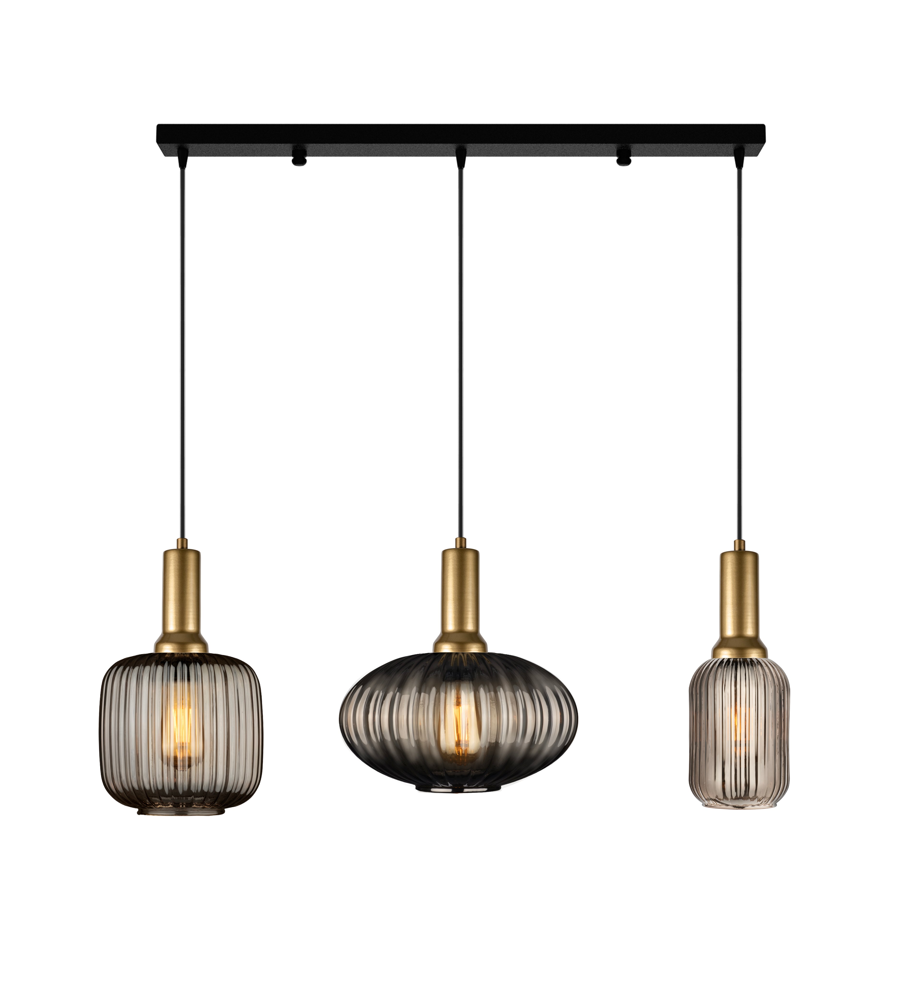 Linear Canopy Chandelier Mid Century Modern Smoky Gray Ribbed Glass 3 Different Shape, Amber-Clear-Milk Options, Symmetrical Vertical Groves, Custom Details Fixture (Kopya)