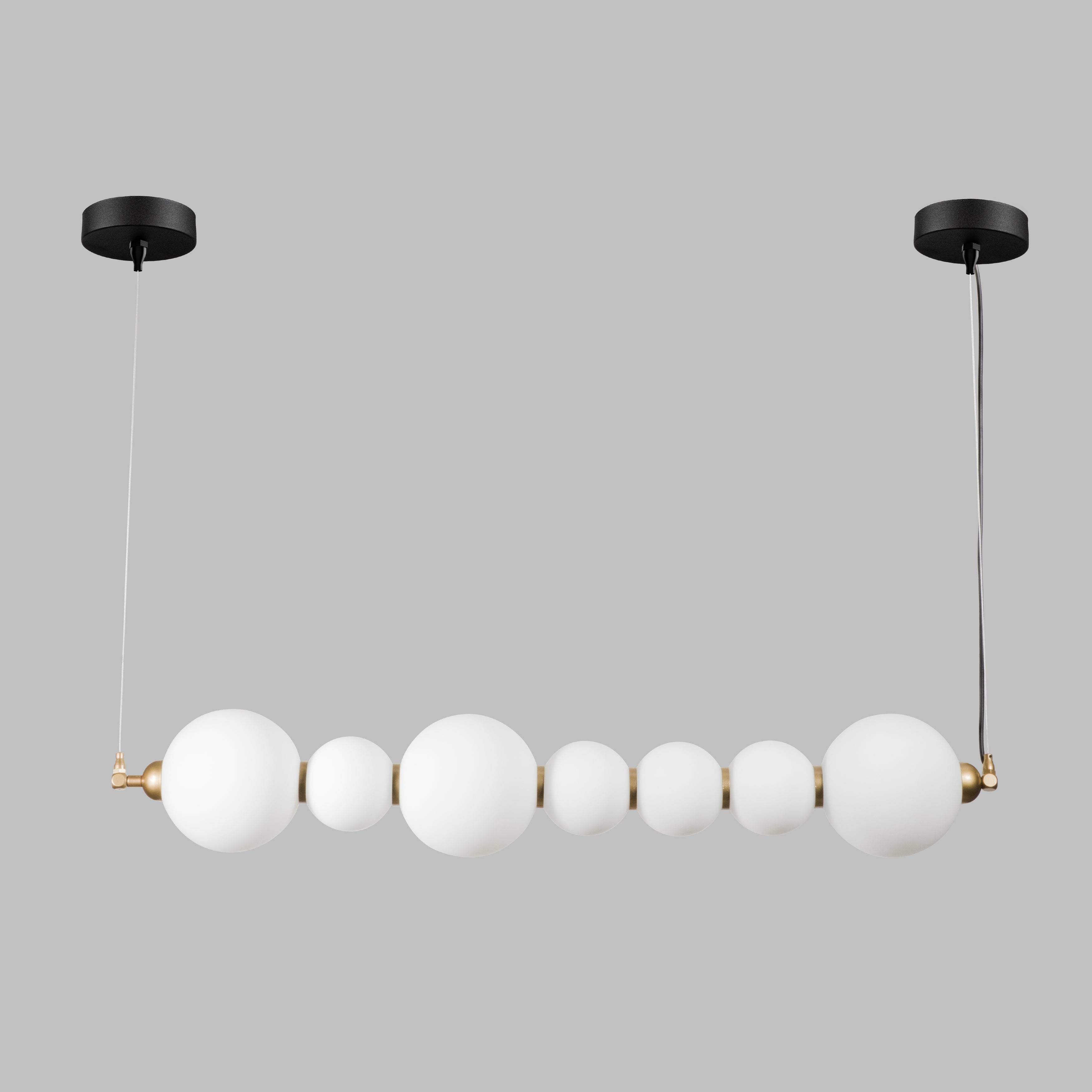 Custom Modern Linear Canopy LED Chandelier for Dining Table or Kitchen Island, Minimalist Opal Globe Pendant Light, Contemporary Linear Globe Light