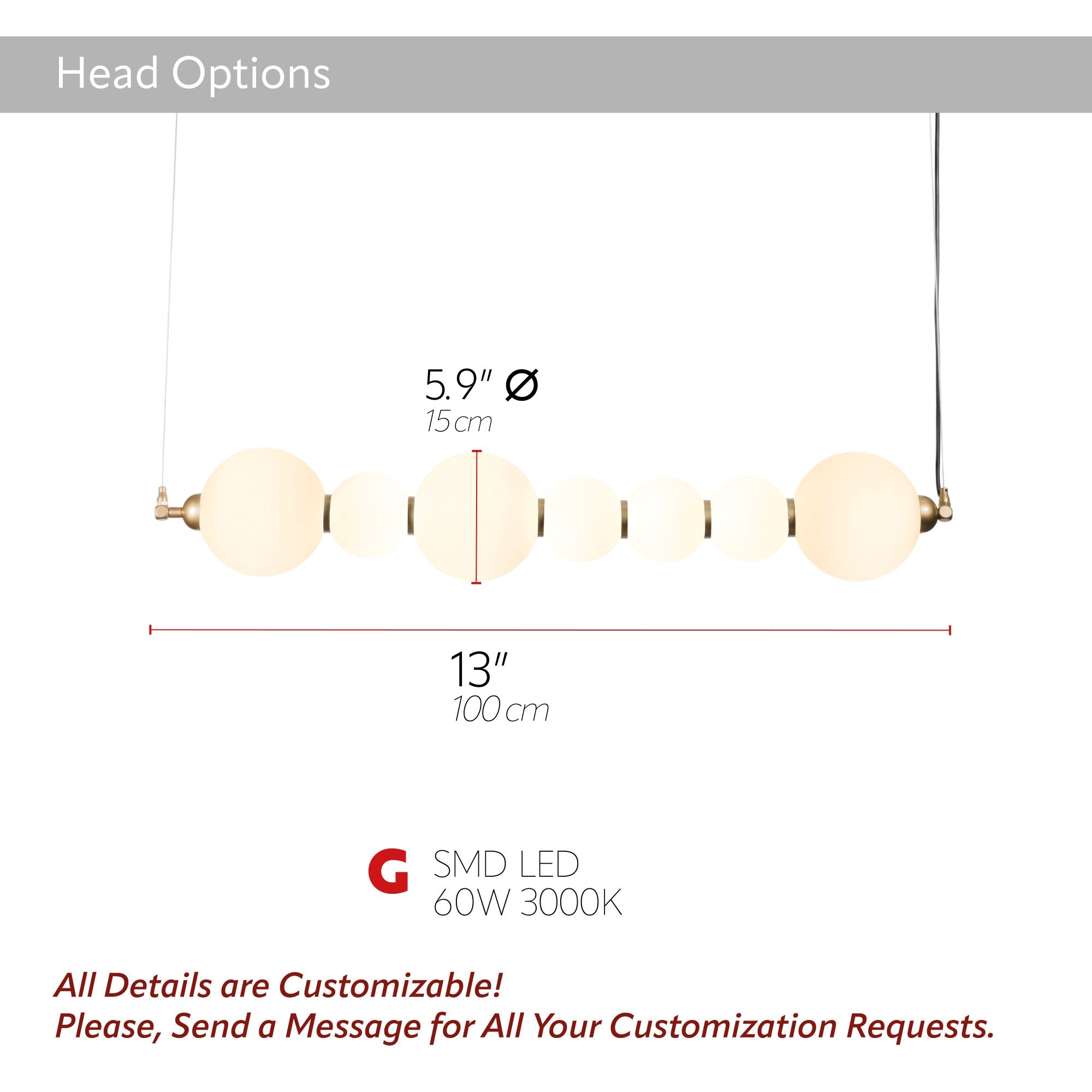 Custom Modern Linear Canopy LED Chandelier for Dining Table or Kitchen Island, Minimalist Opal Globe Pendant Light, Contemporary Linear Globe Light