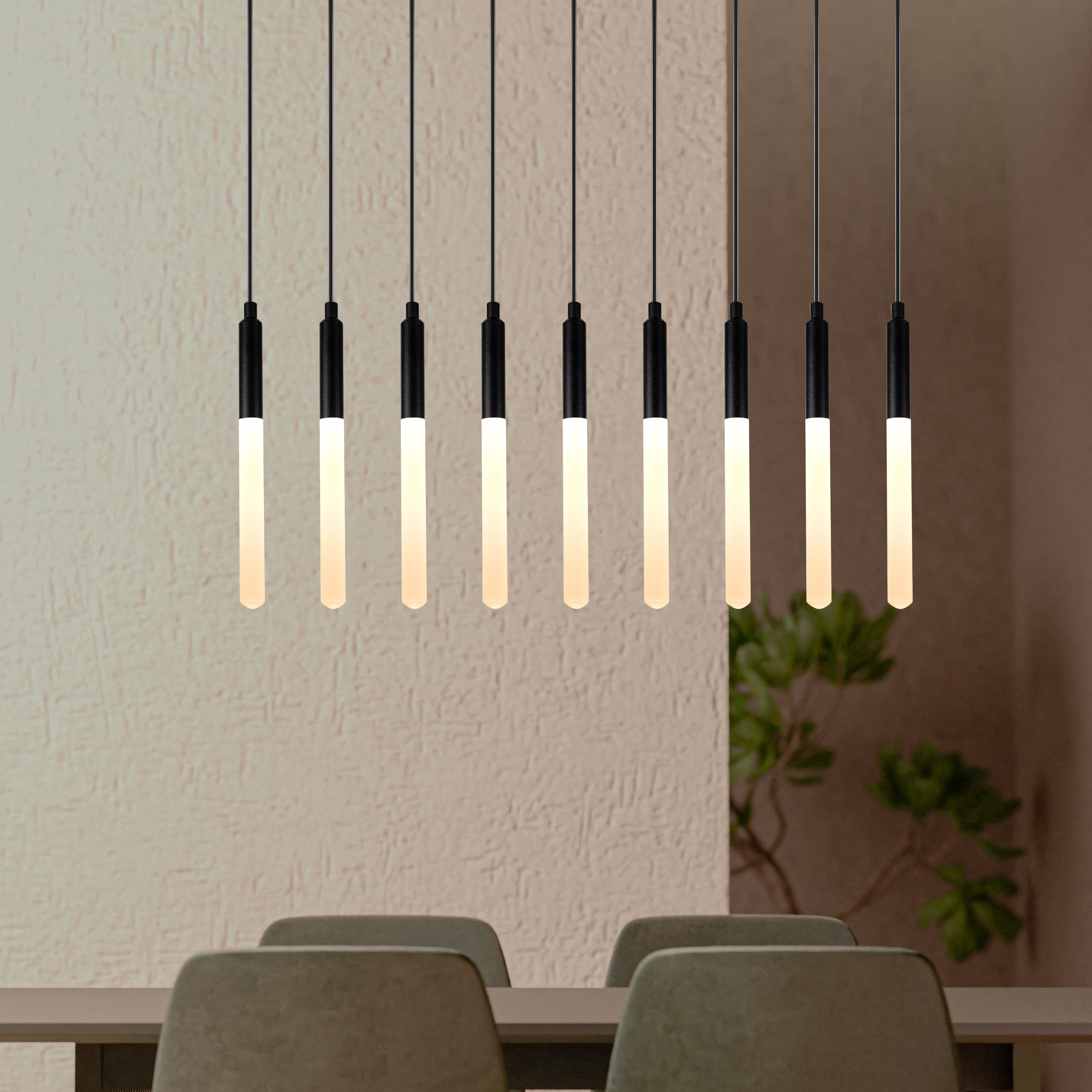 Linear LED Balck Tube Modern Multi Pendant Light for Kitchen Island, Dining Table Chandelier, Slim Tube Pendant Light, Custom made Pendant Light