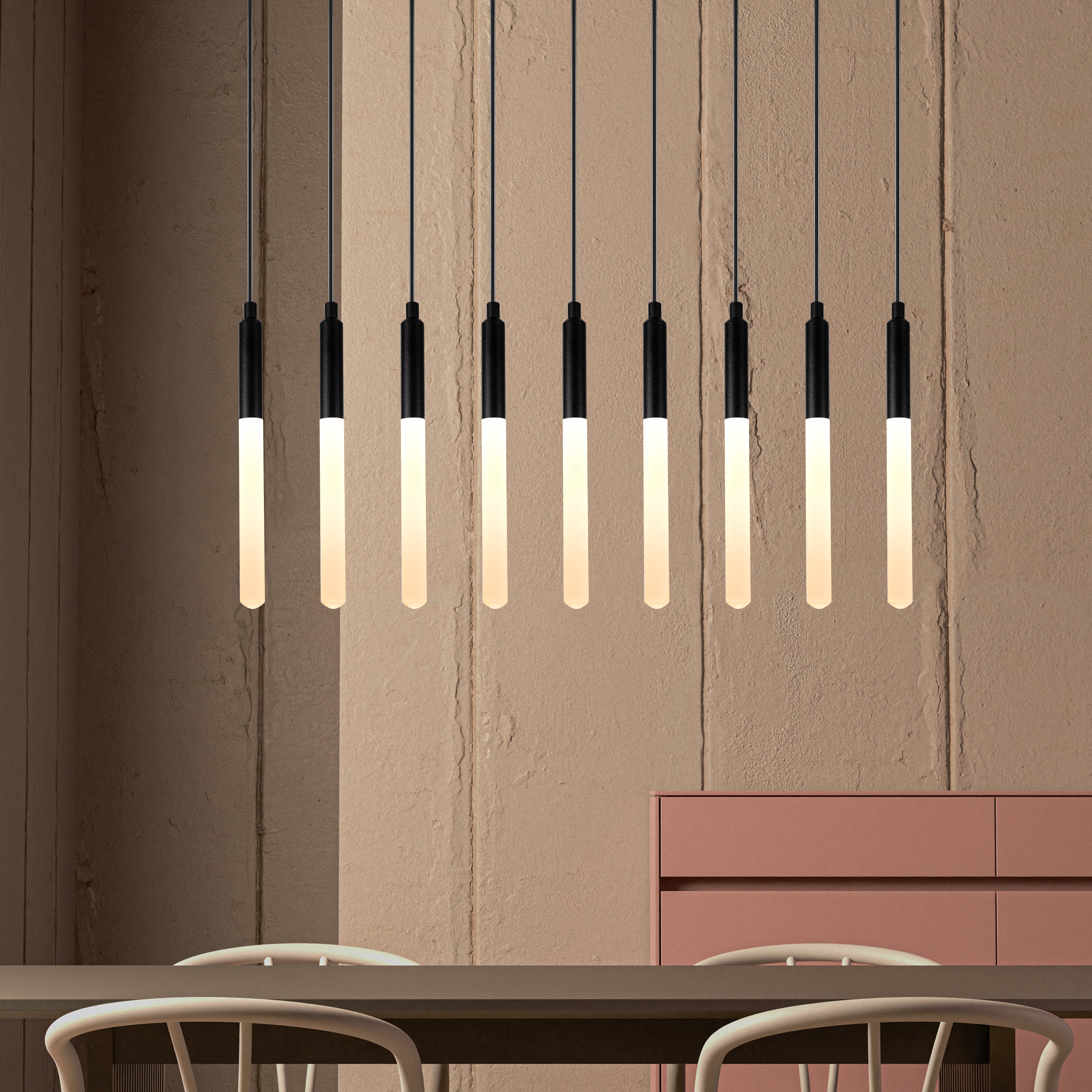 Linear LED Balck Tube Modern Multi Pendant Light for Kitchen Island, Dining Table Chandelier, Slim Tube Pendant Light, Custom made Pendant Light