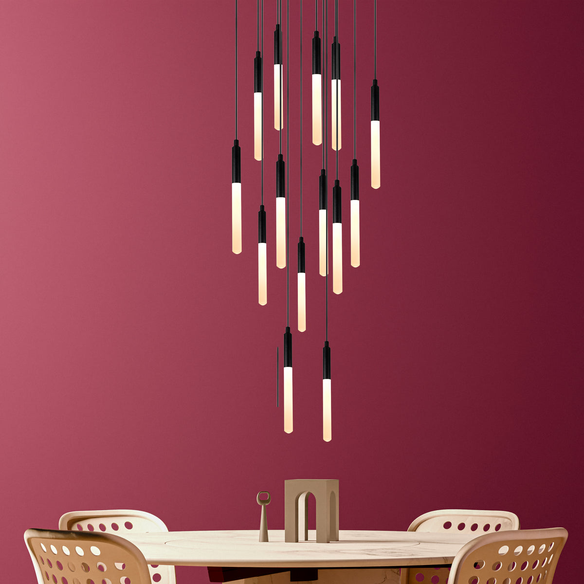 Round Canopy Custom LED Tube Modern Multi Pendant Light for Staircase, Stairwell Chandelier, Slim Tube Pendant Light, 3 Story Pendant Light, Light Fixture