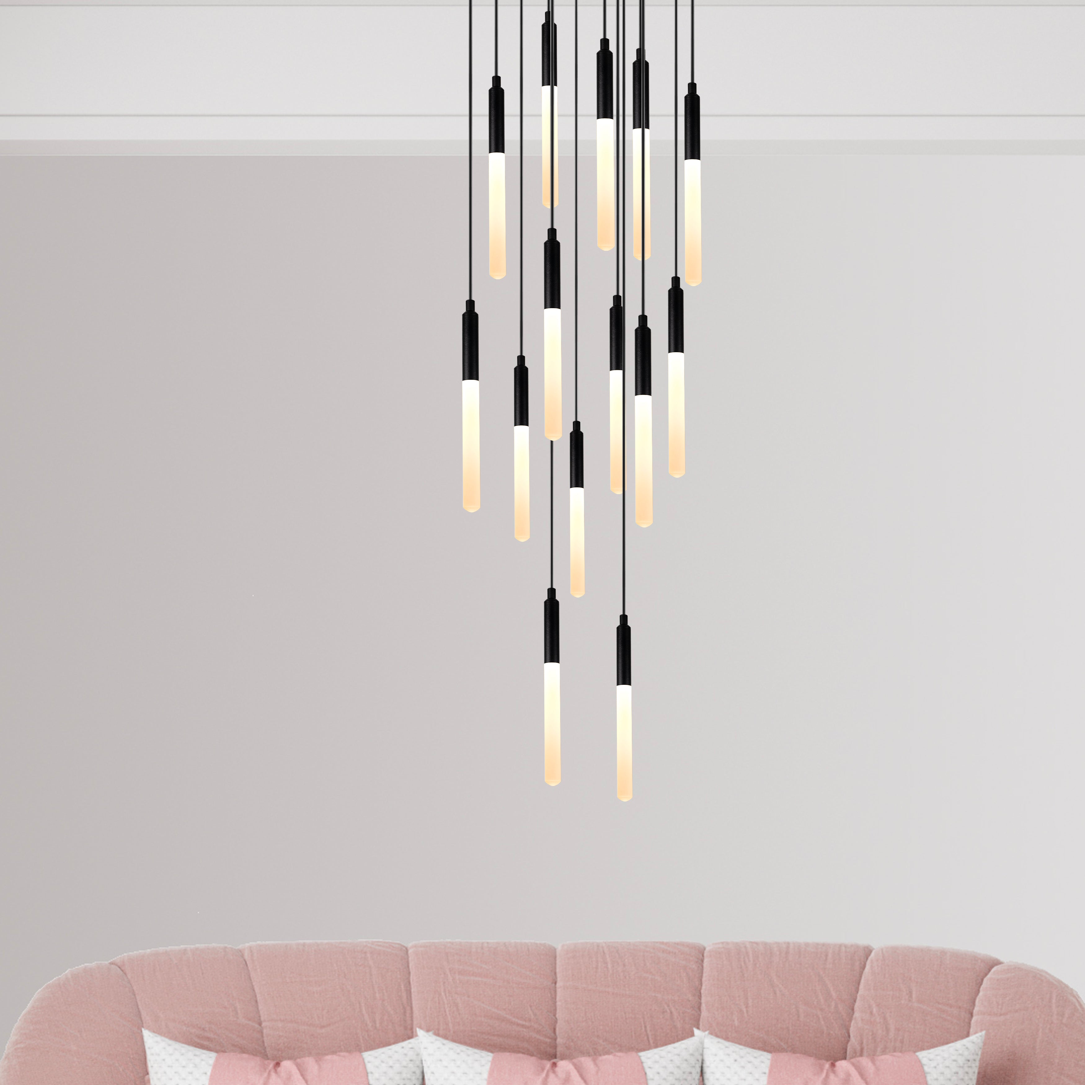 Linear LED Balck Tube Modern Multi Pendant Light for Kitchen Island, Dining Table Chandelier, Slim Tube Pendant Light, Custom made Pendant Light