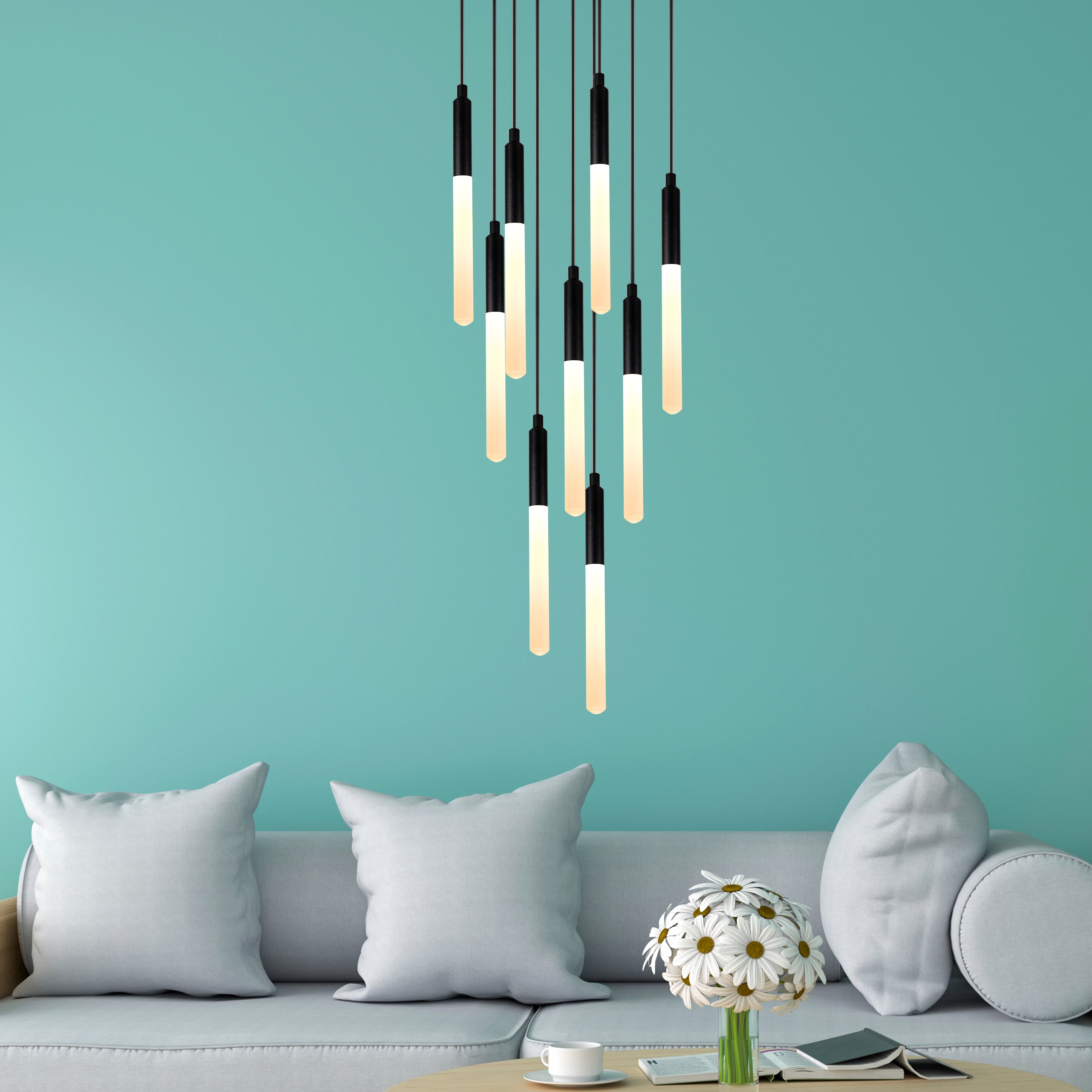 Linear LED Balck Tube Modern Multi Pendant Light for Kitchen Island, Dining Table Chandelier, Slim Tube Pendant Light, Custom made Pendant Light