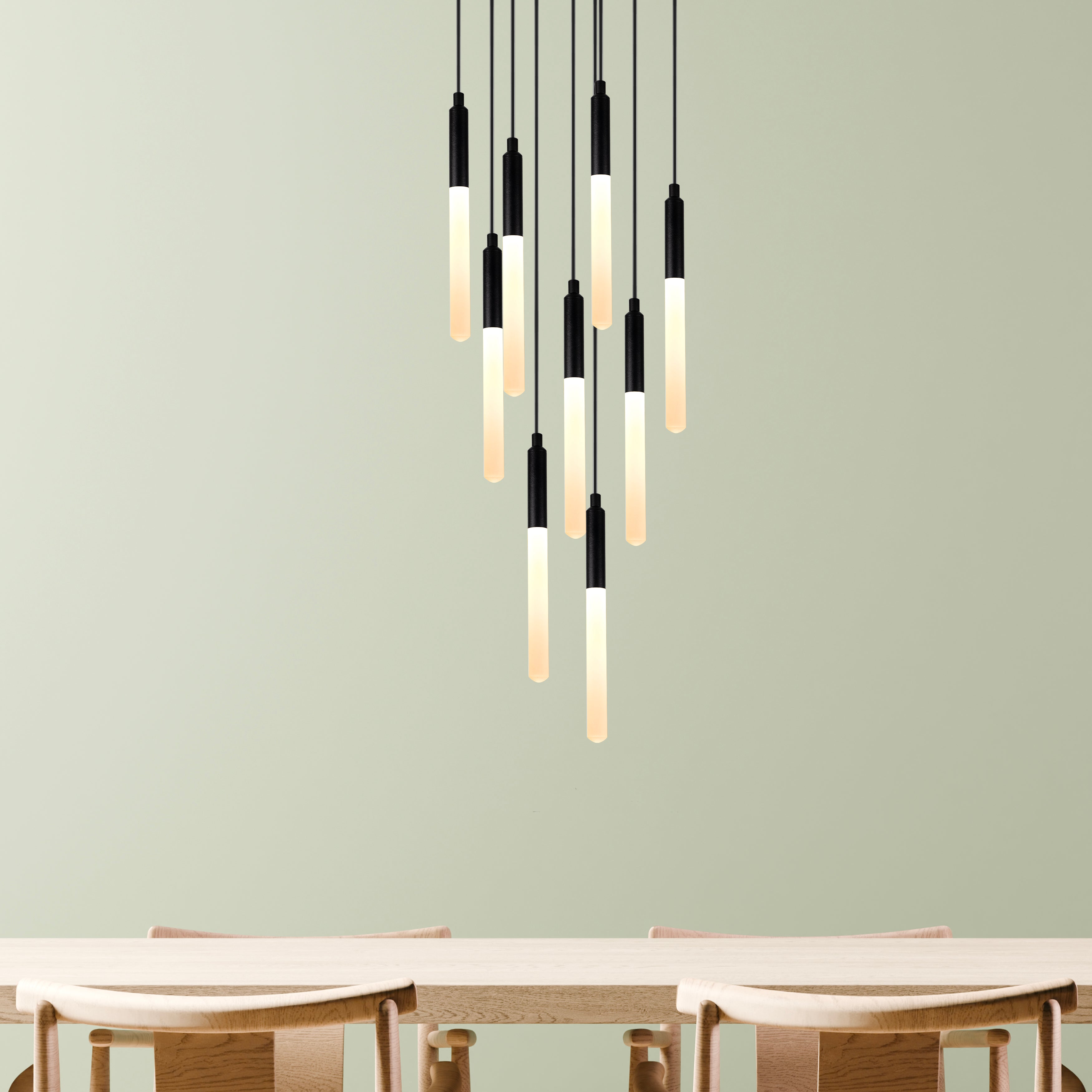 Linear LED Balck Tube Modern Multi Pendant Light for Kitchen Island, Dining Table Chandelier, Slim Tube Pendant Light, Custom made Pendant Light