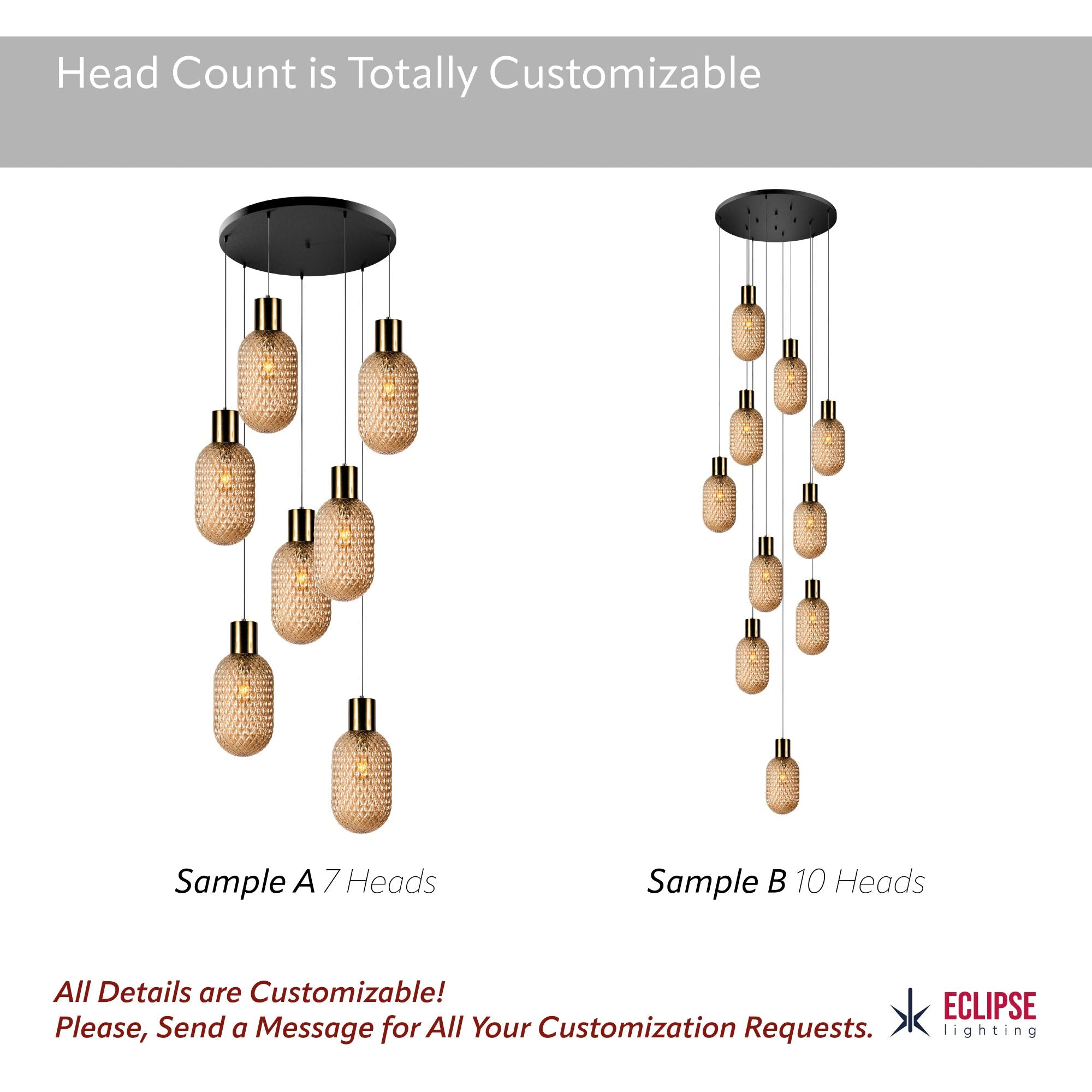 Custom Amber Glass Multi Pendant Light, Oval Lampshade Amber Textured Glass, Stairwell Pendant Lighting,  Custom Chandelier for Staircase