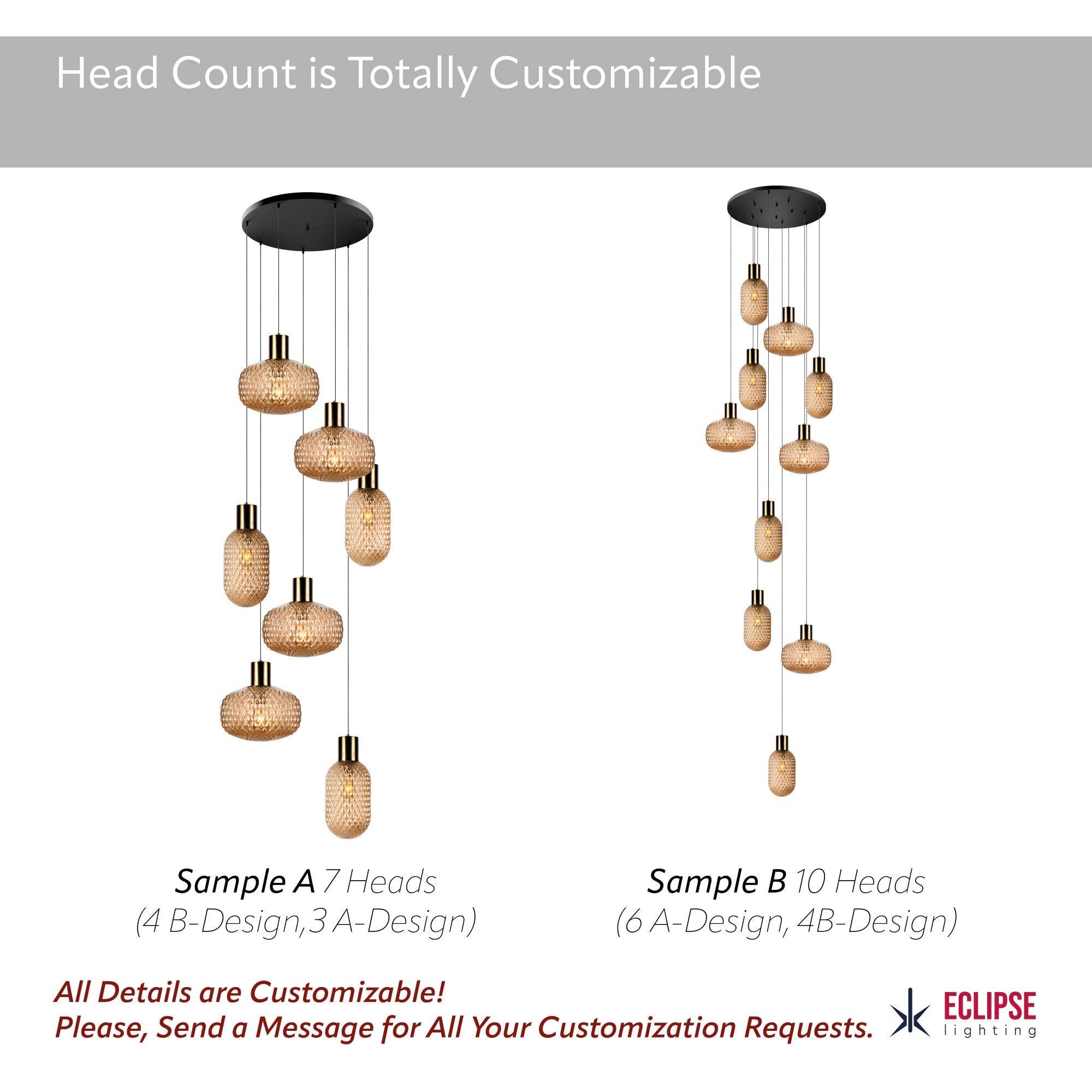 Custom Amber Glass Multi Pendant Light, Oval Lampshade Amber Textured Glass, Stairwell Pendant Lighting,  Custom Chandelier for Staircase