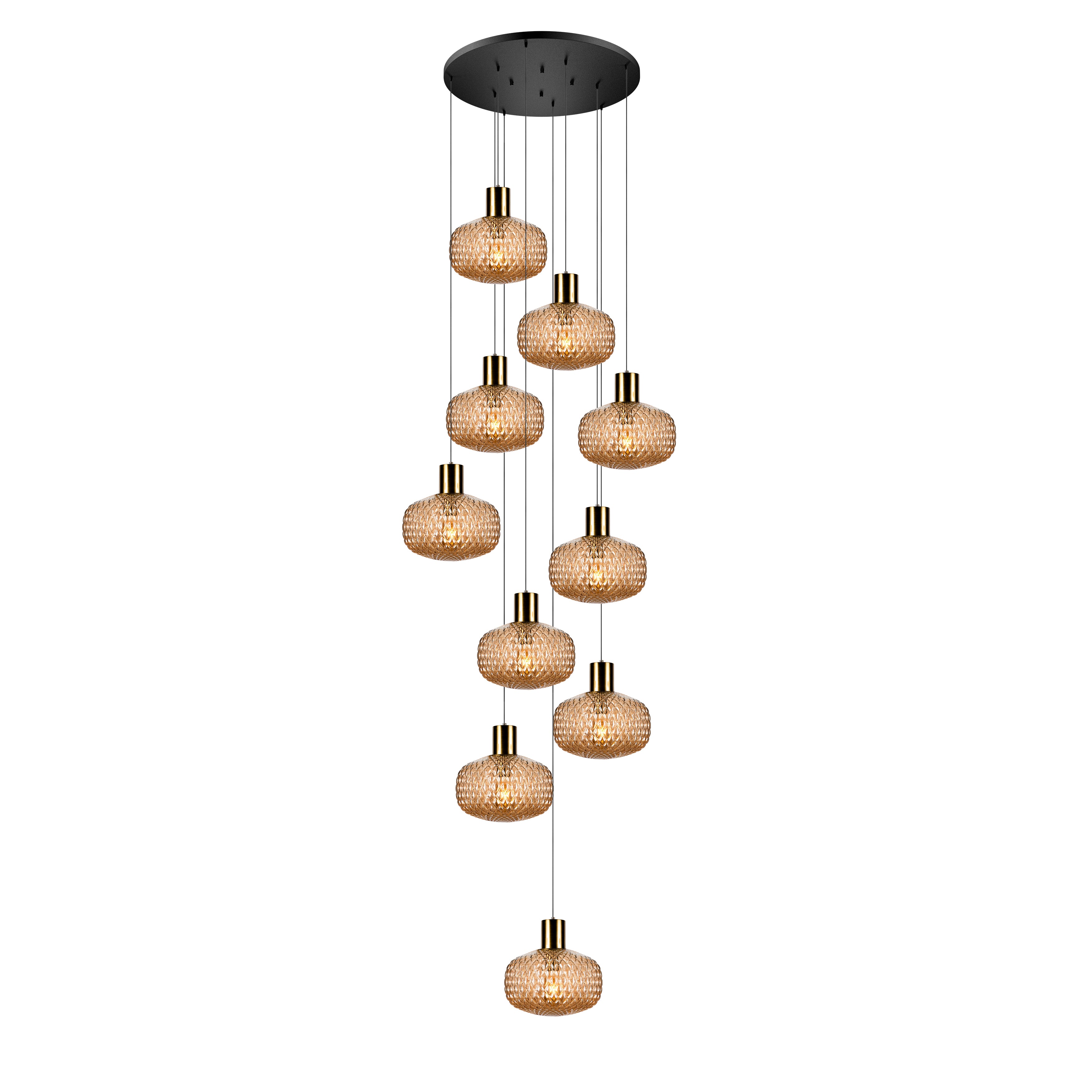 Custom Amber Glass Multi Pendant Light, Oval Lampshade Amber Textured Glass, Stairwell Pendant Lighting,  Custom Chandelier for Staircase