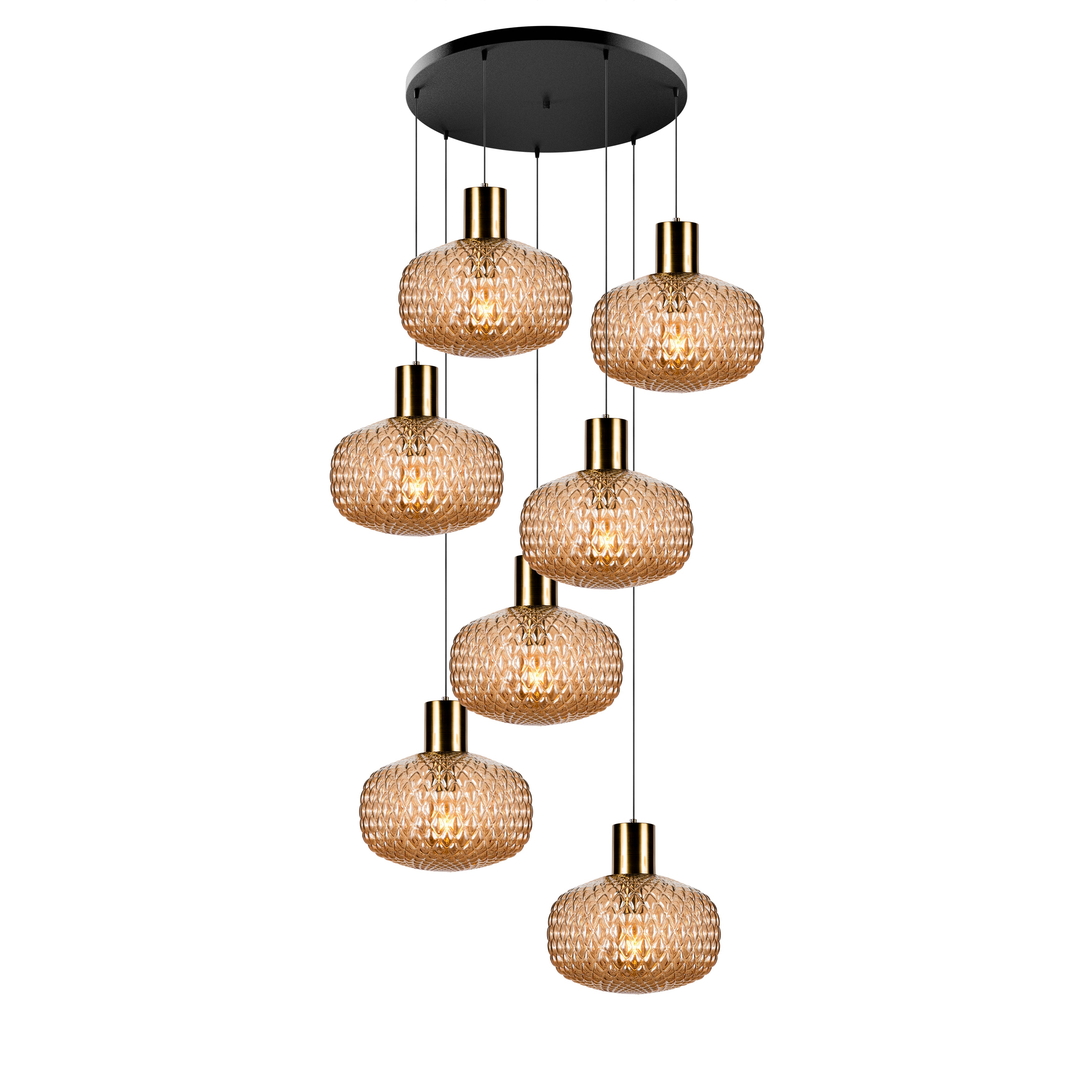 Custom Amber Glass Multi Pendant Light, Oval Lampshade Amber Textured Glass, Stairwell Pendant Lighting,  Custom Chandelier for Staircase