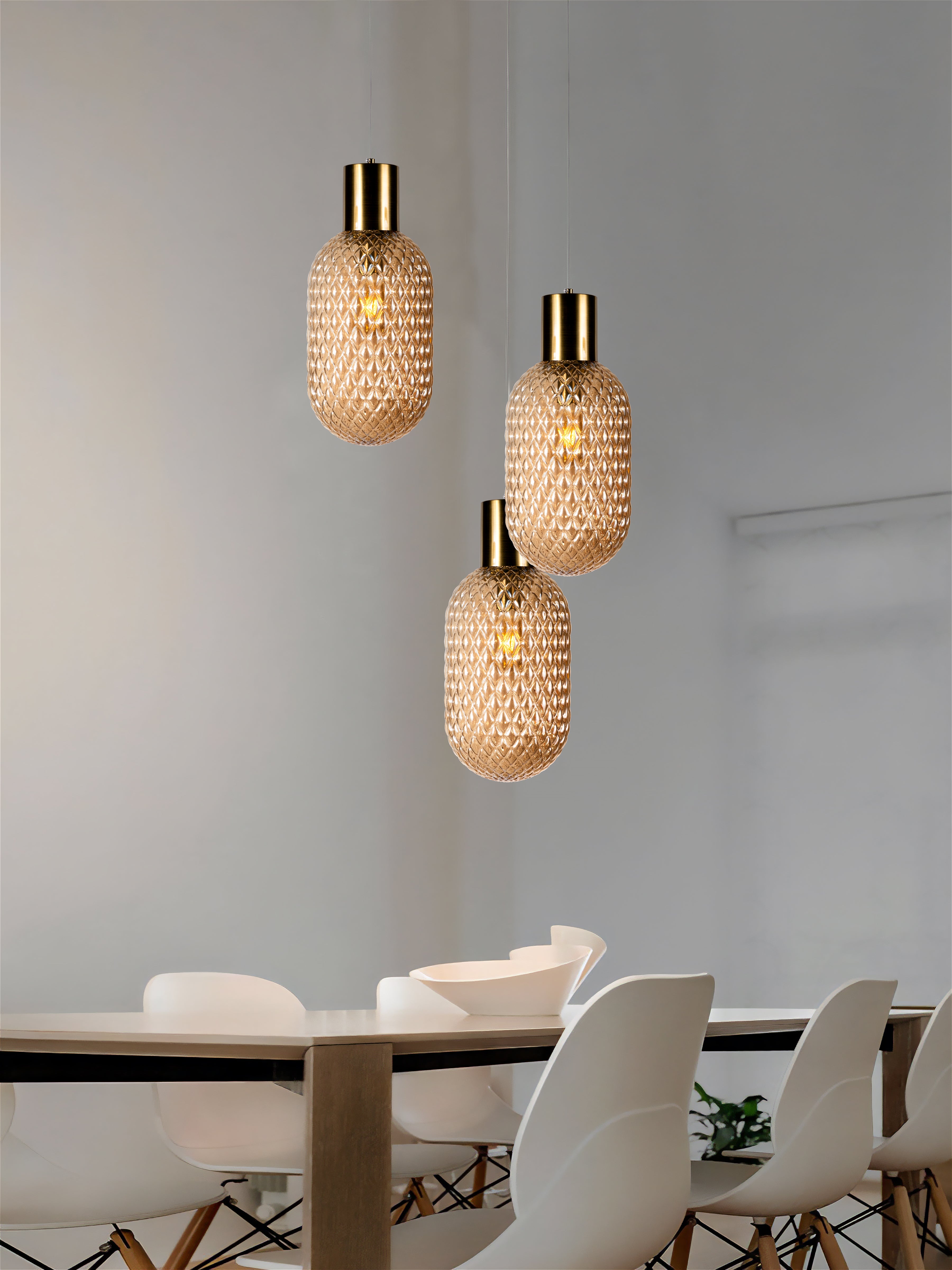 Custom Amber Glass Multi Pendant Light, Oval Lampshade Amber Textured Glass, Stairwell Pendant Lighting,  Custom Chandelier for Staircase