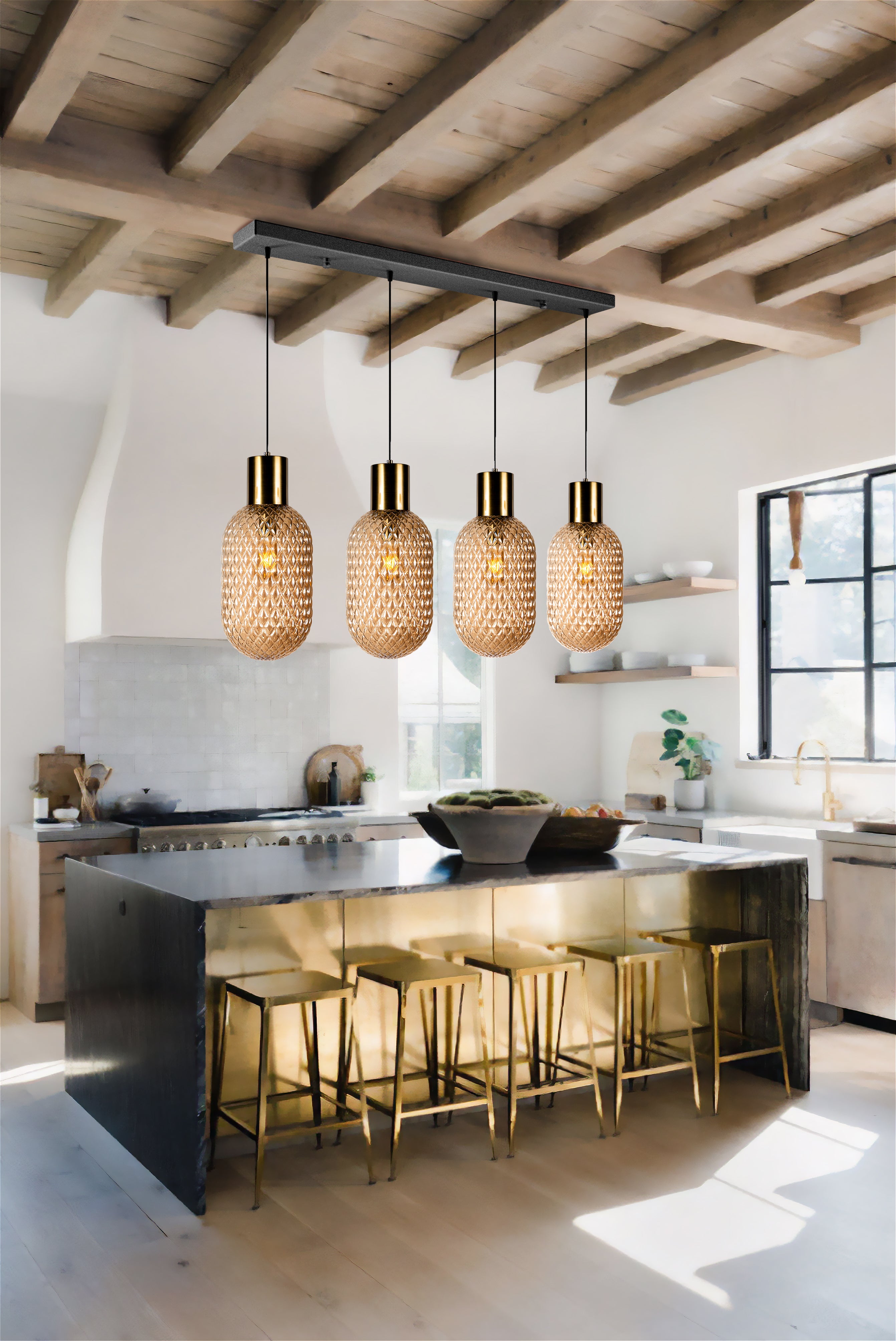 Custom Amber Glass Multi Pendant Light, Oval Lampshade Amber Textured Glass, Stairwell Pendant Lighting,  Custom Chandelier for Staircase