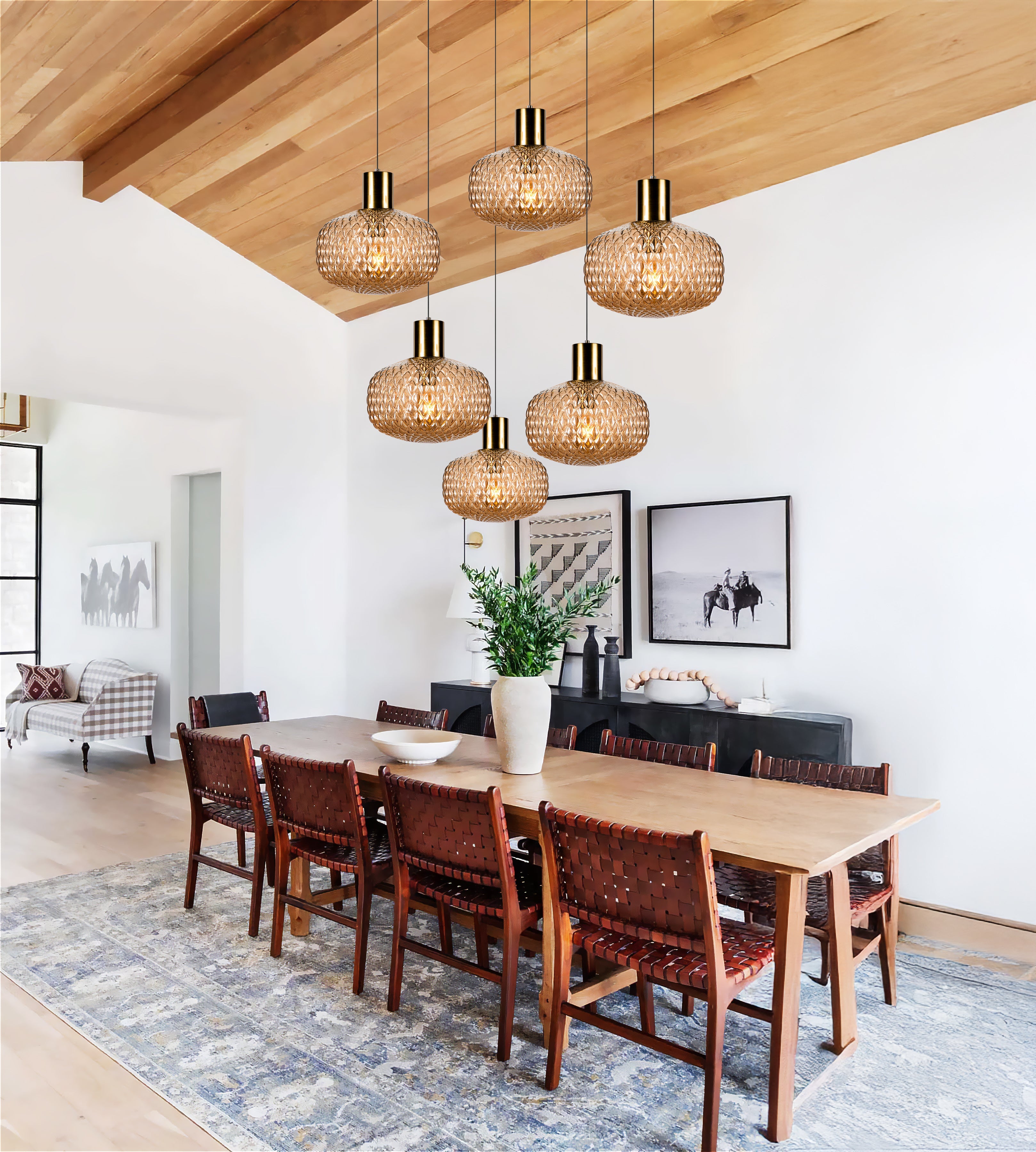 Custom Amber Glass Multi Pendant Light, Oval Lampshade Amber Textured Glass, Stairwell Pendant Lighting,  Custom Chandelier for Staircase