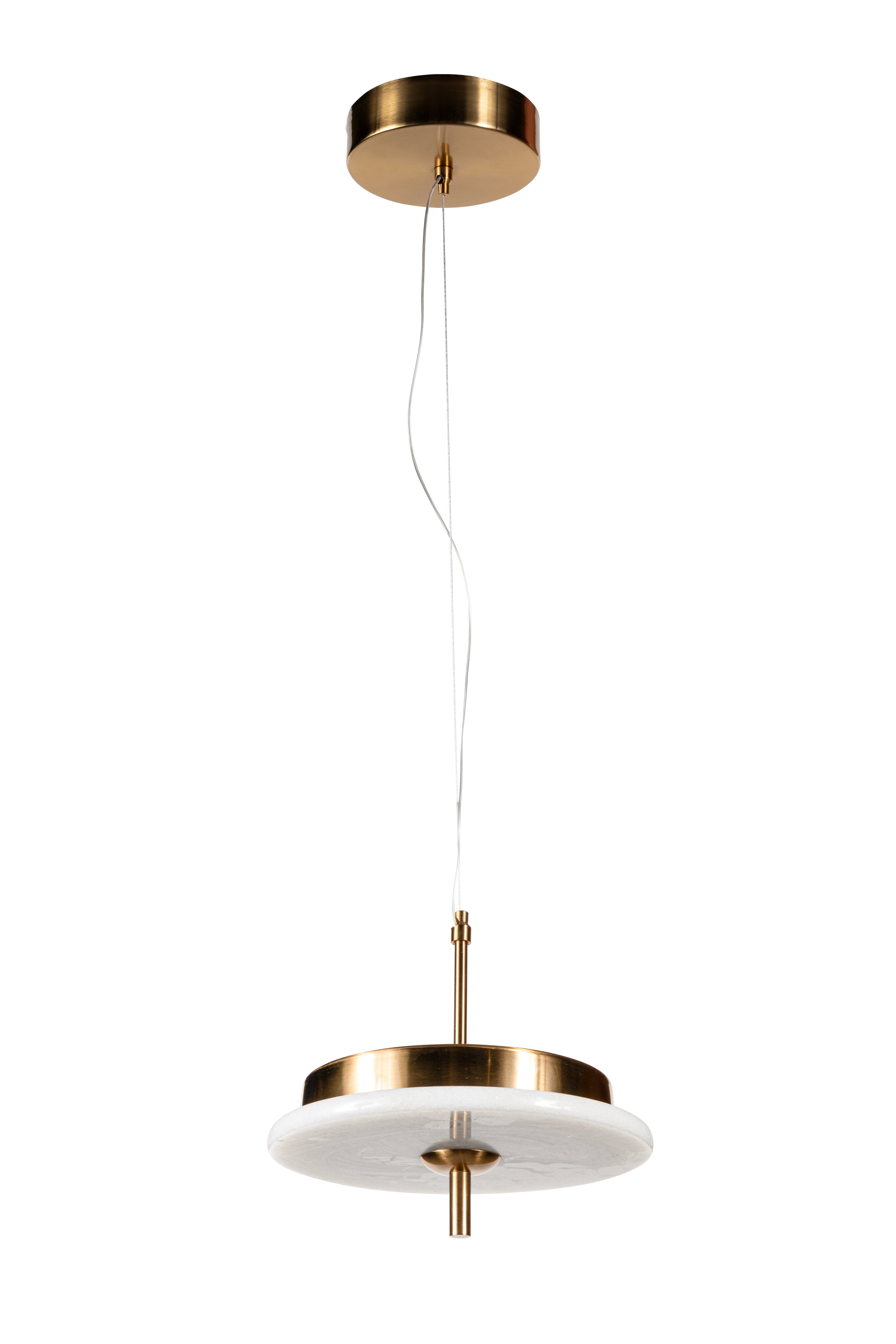 Luxury Marble LED Pendant Light for Dining Table & Kitchen Island – Custom Brass Fixture, Natural Stone Disc Chandelier, Alabaster Marble