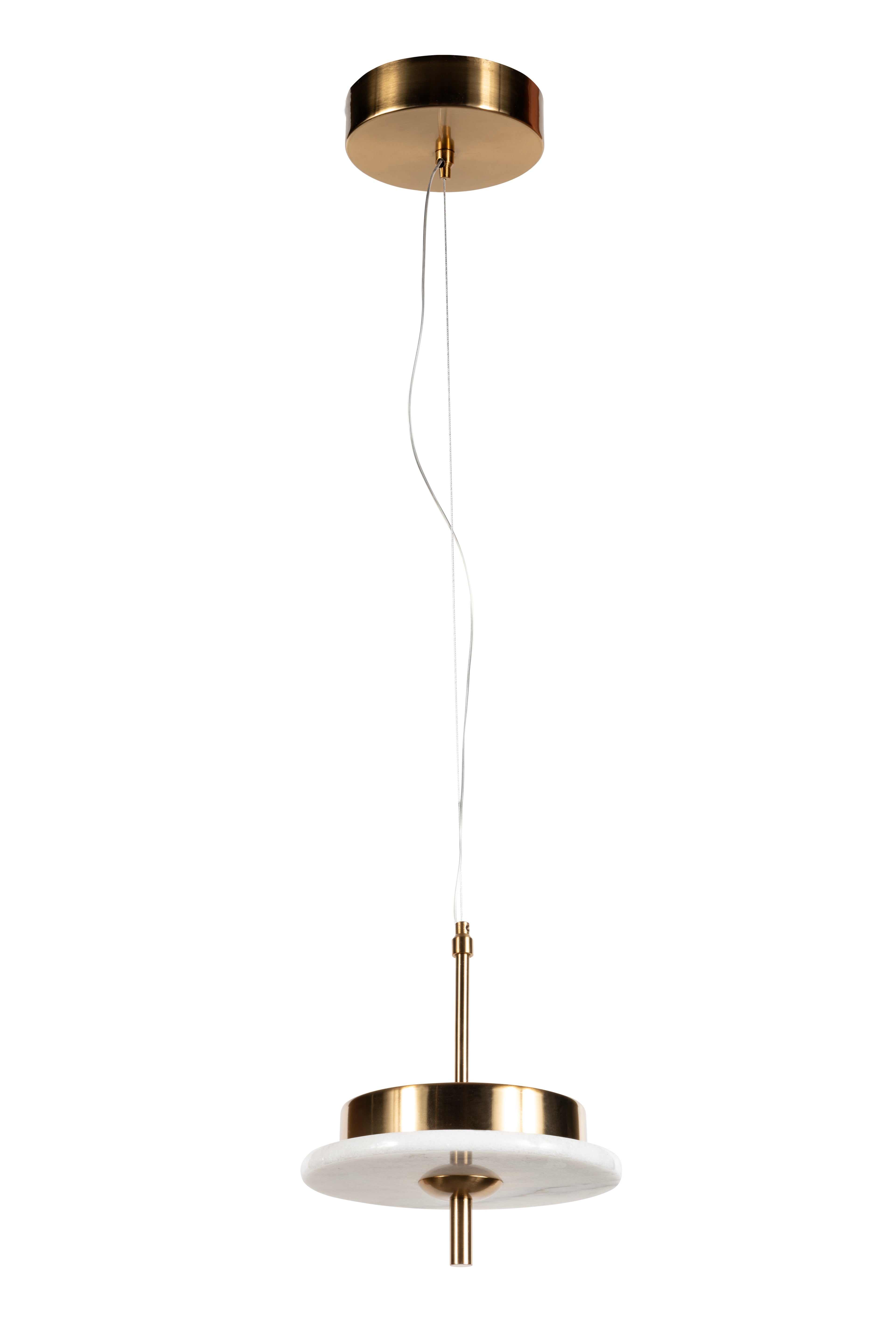 Luxury Marble LED Pendant Light for Dining Table & Kitchen Island – Custom Brass Fixture, Natural Stone Disc Chandelier, Alabaster Marble