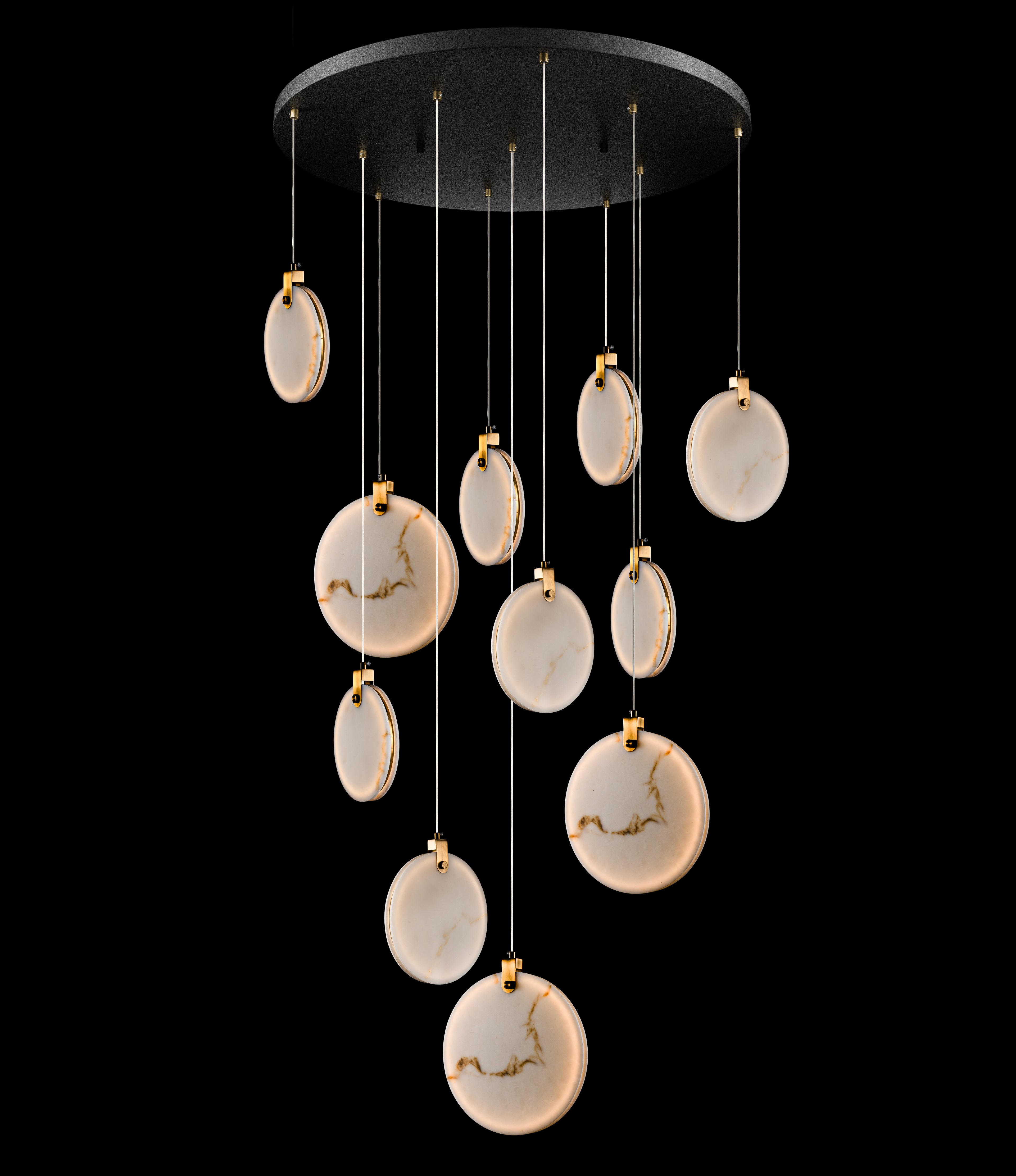 Round Canopy Marble Disc Pendant Light, Natural Alabaster Dining Table Lighting, Staircase Multi Chandelier, Organic Modern, Nordic Style, Custom Detail