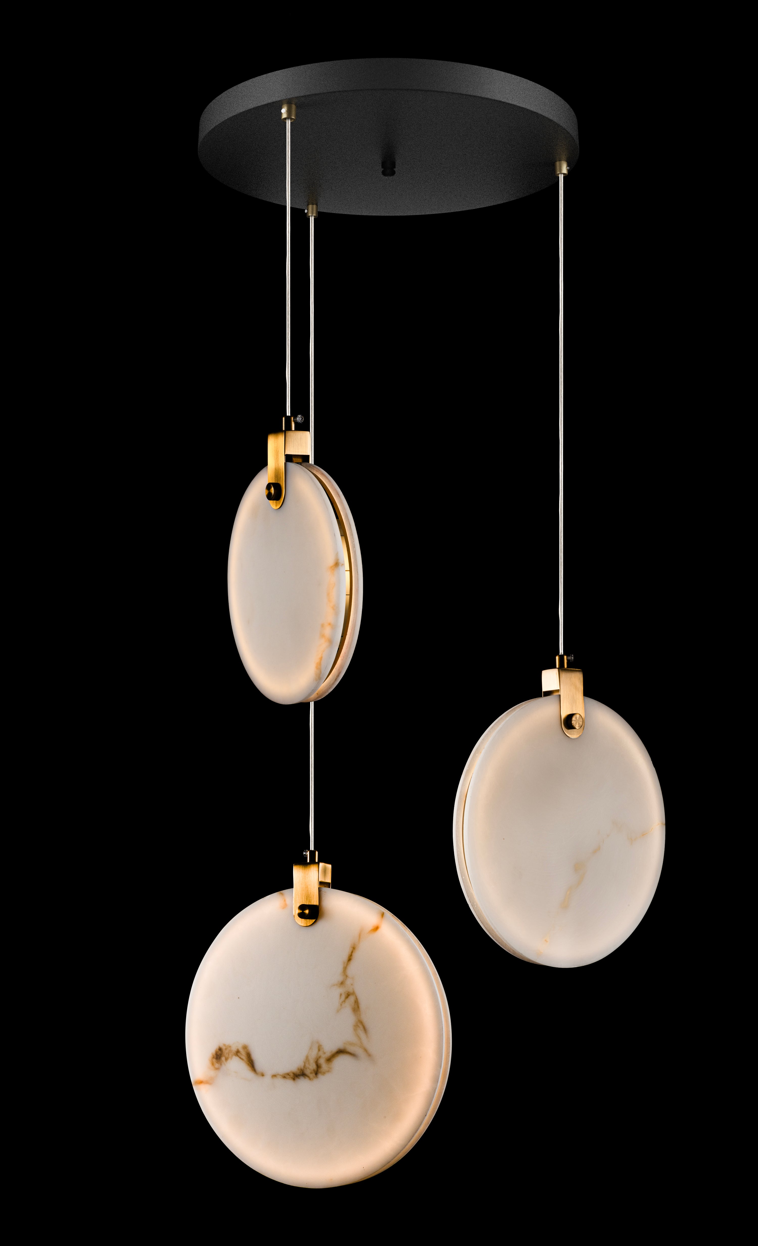 Round Canopy Marble Disc Pendant Light, Natural Alabaster Dining Table Lighting, Staircase Multi Chandelier, Organic Modern, Nordic Style, Custom Detail