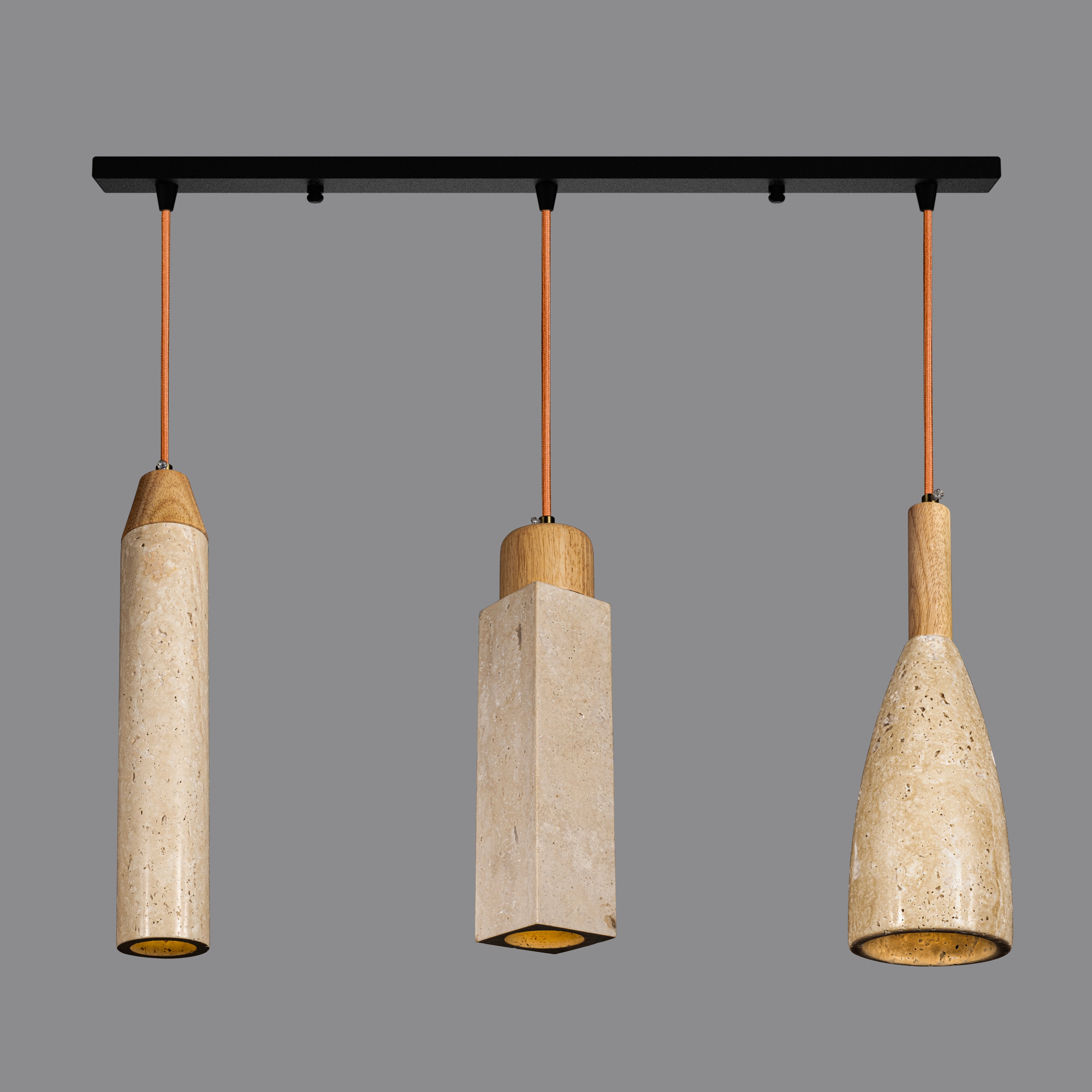 Custom Made Natural Marble Multi Light Pendant, Stone Pendant, Wabi Sabi, Nordic Style Home Decor, Cylinder, Cone, Rectangular, Wood Details