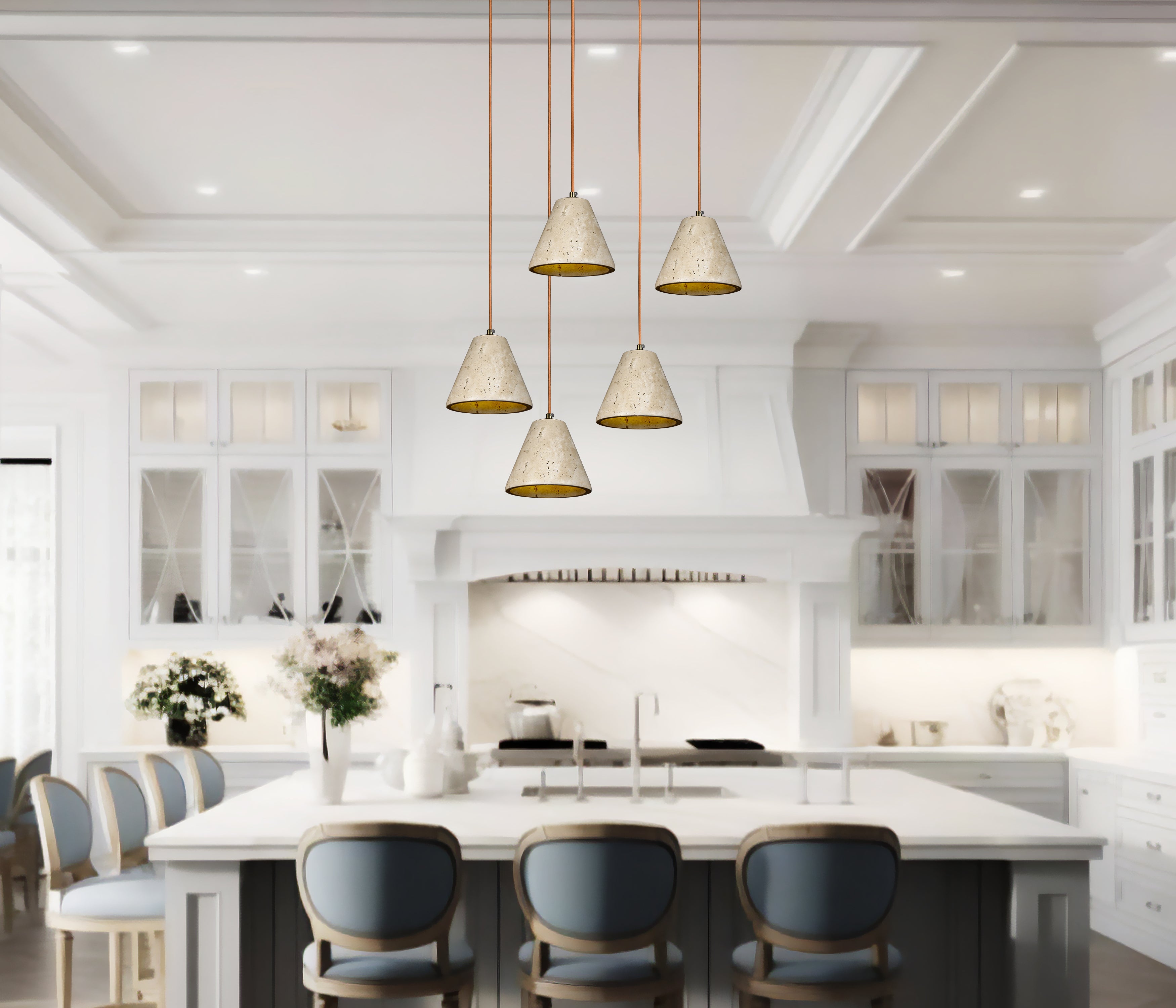 Custom Made Natural Marble Multi Light Pendant, Stone Pendant, Wabi Sabi, Nordic Style Home Decor, Cylinder, Cone, Rectangular, Wood Details